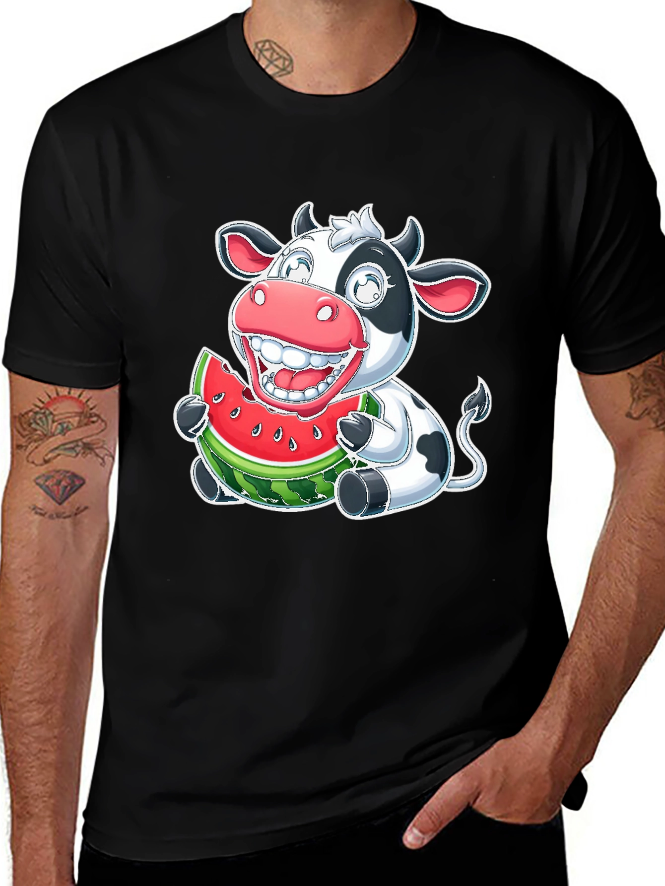 Variant 13 of Funny Cow Watermelon Graphic T-Shirt