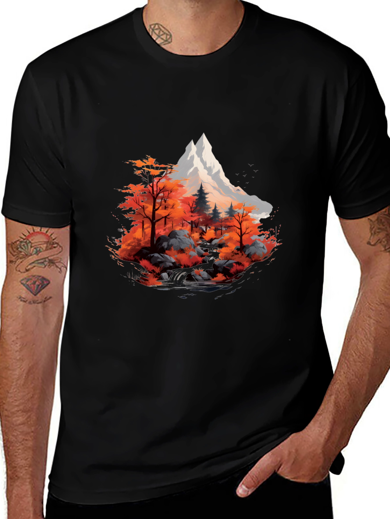Variant 29 of Mountain & Autumn Forest Graphic Black Tee