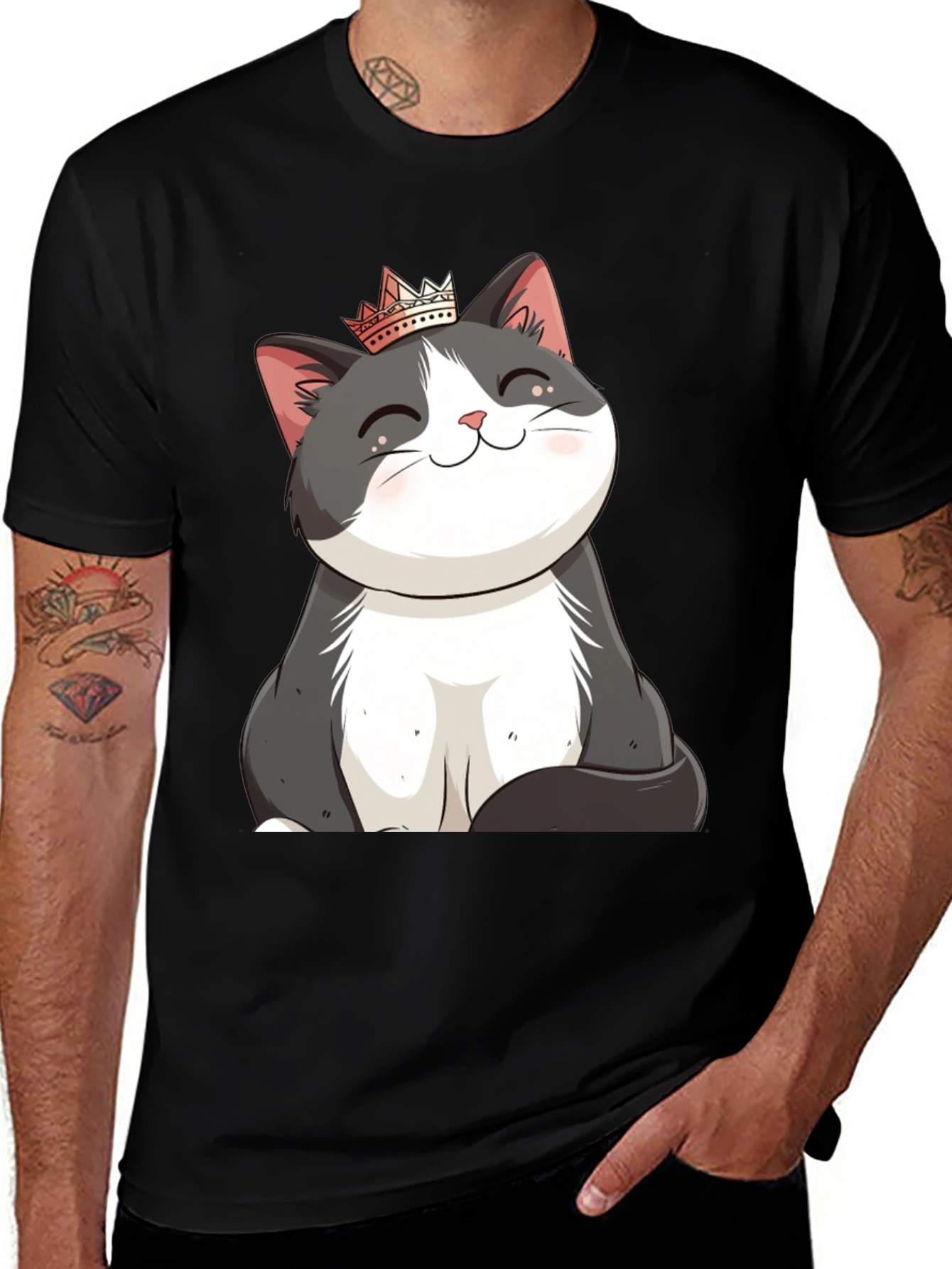 Variant 13 of Cute Cat Crown T-Shirt - Men's Black Tee