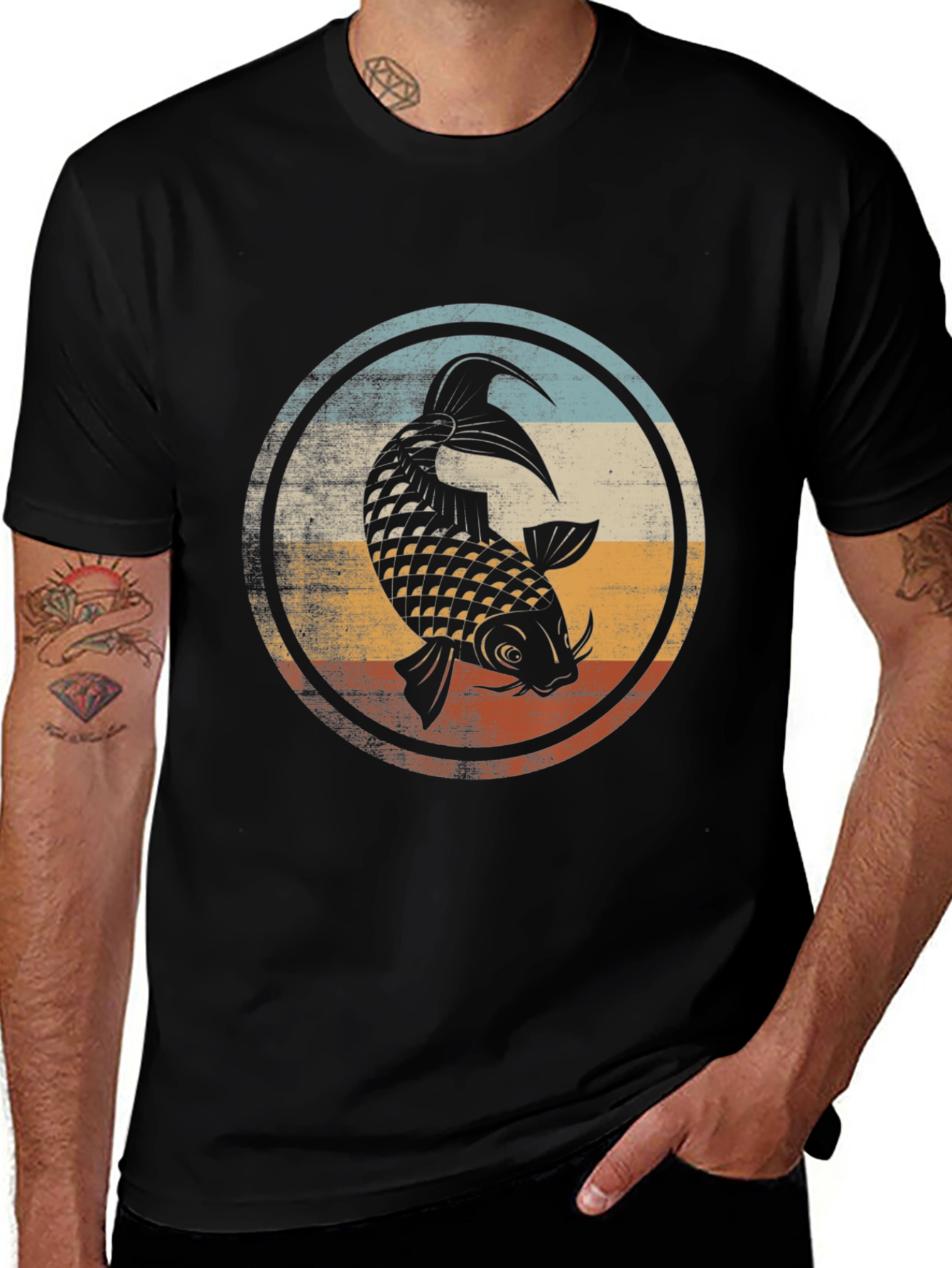 Variant 23 of Koi Fish Graphic T-Shirt - Men's Black Tee