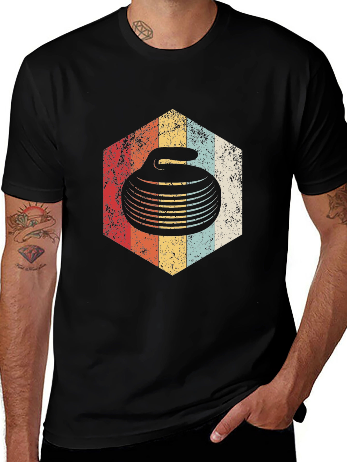 Variant 30 of Retro Curling Stone Graphic Tee