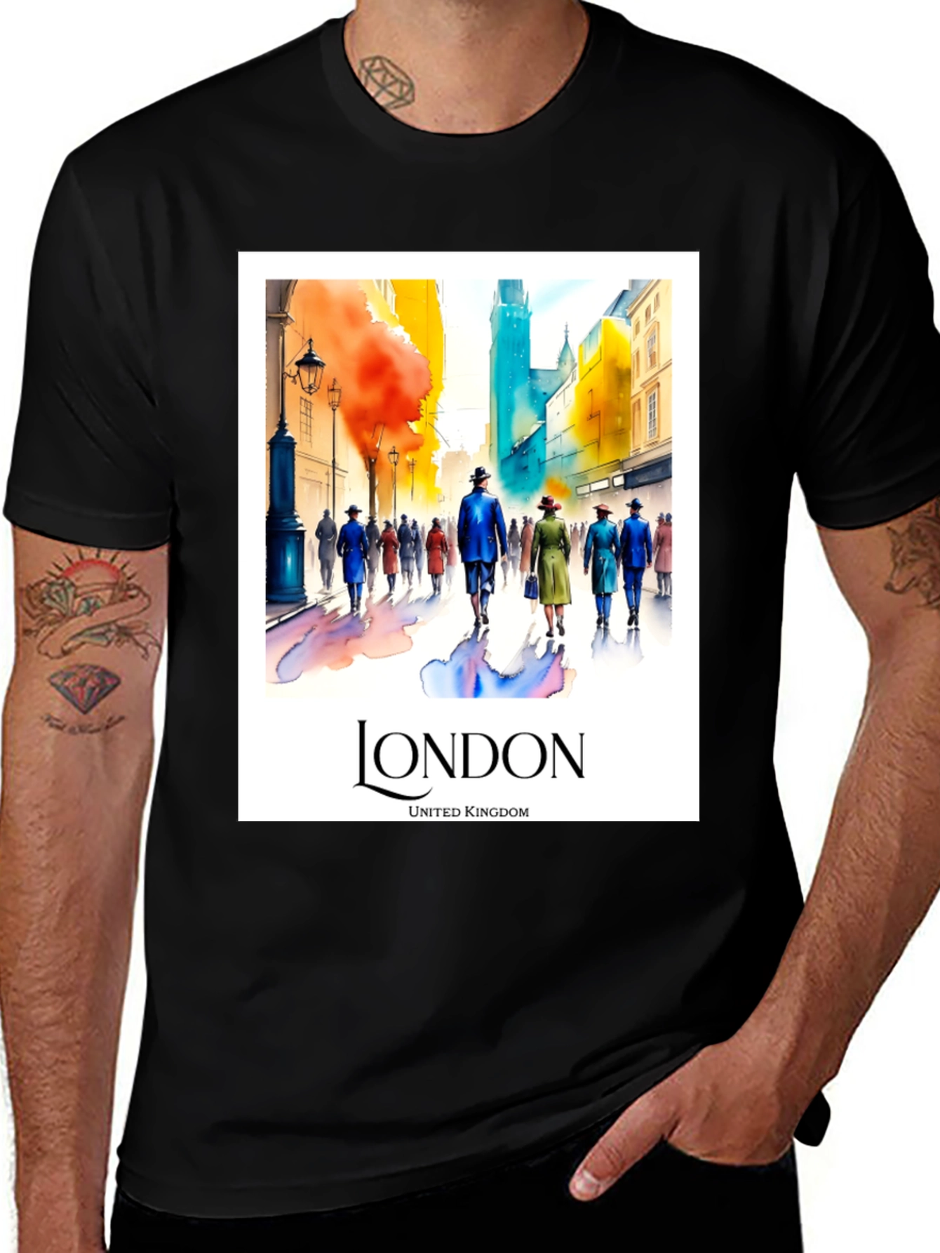 London Watercolor Graphic Tee - UK Souvenir T-Shirt