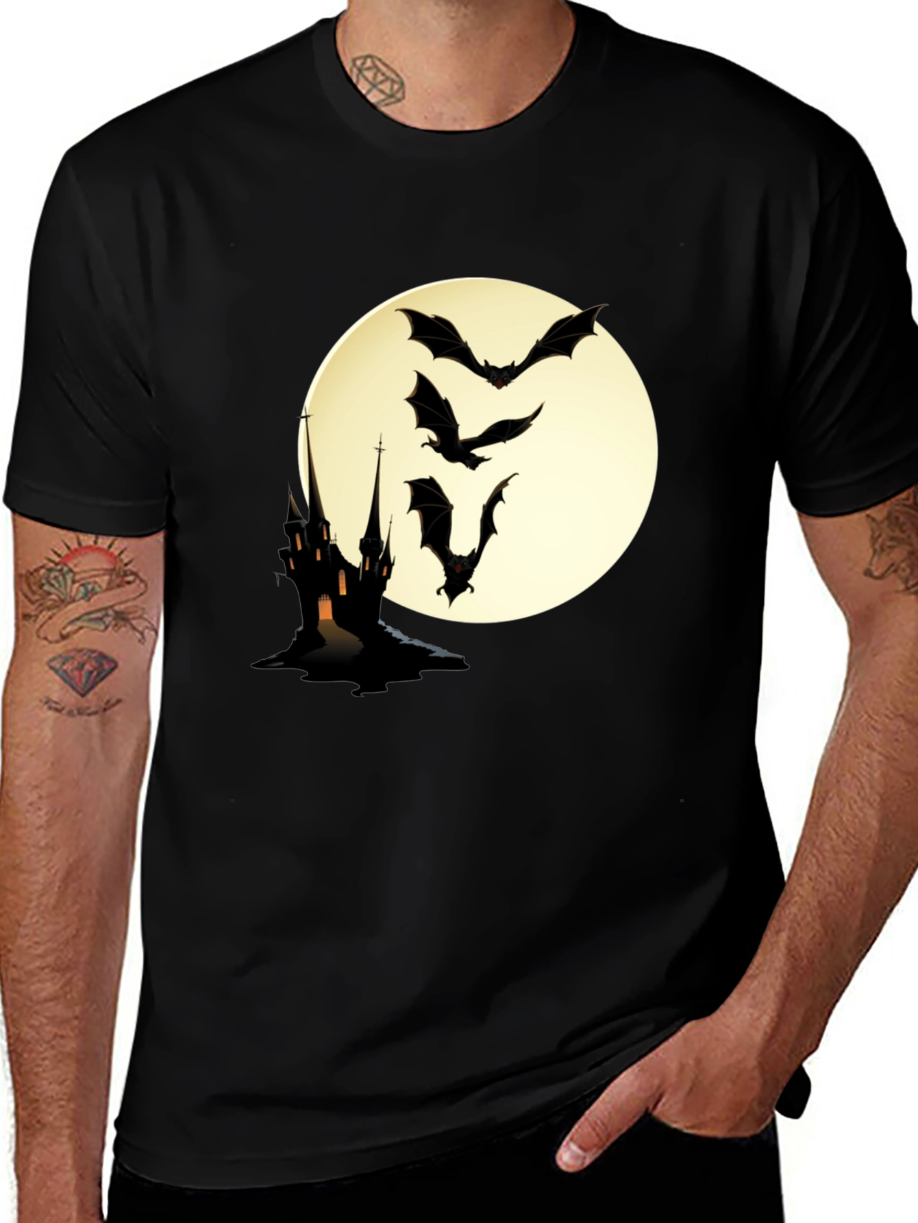 Variant 14 of Spooky Bats & Castle Graphic Tee