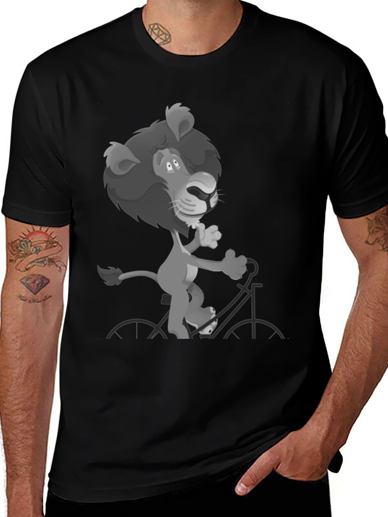 Variant 14 of Lion on Bike Graphic Tee - Black Cotton T-Shirt