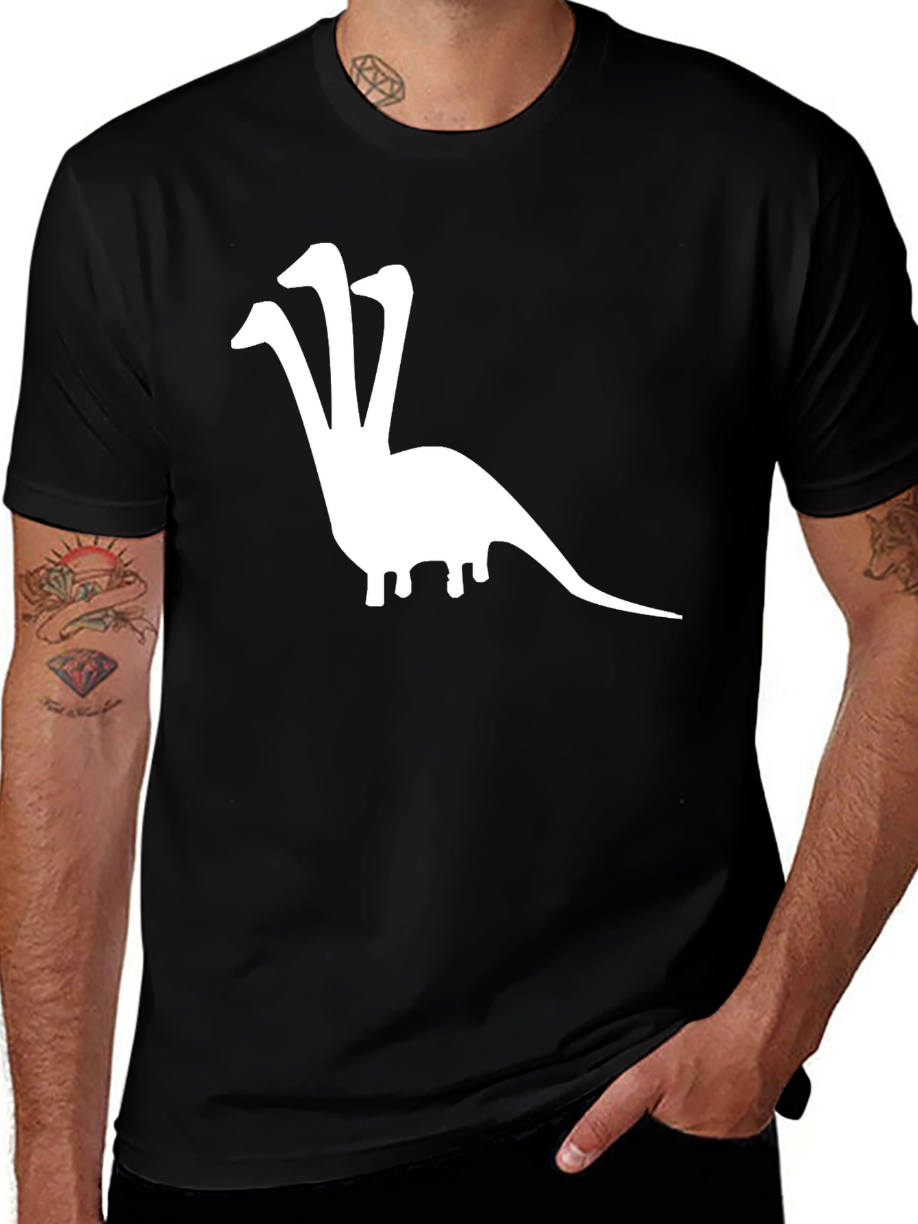 Variant 2 of Three-Headed Dino Graphic Tee - Black Cotton Blend