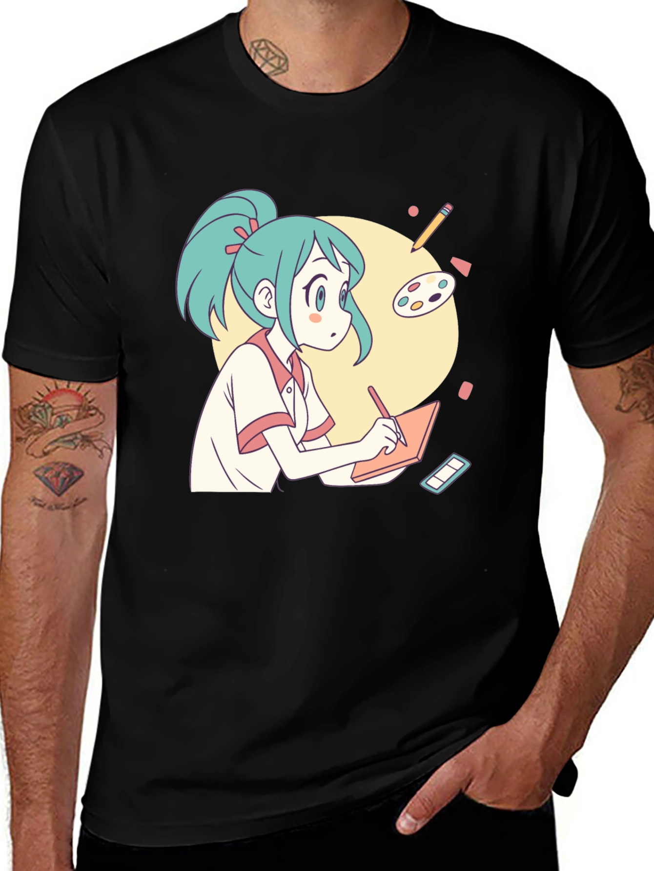 Variant 15 of Anime Artist T-Shirt - Black Cotton Graphic Tee