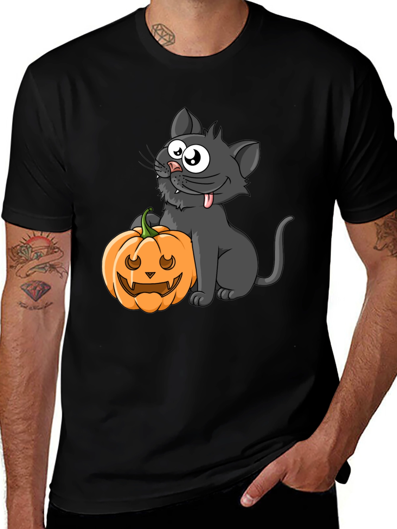Variant 3 of Halloween Cat & Pumpkin Graphic Tee