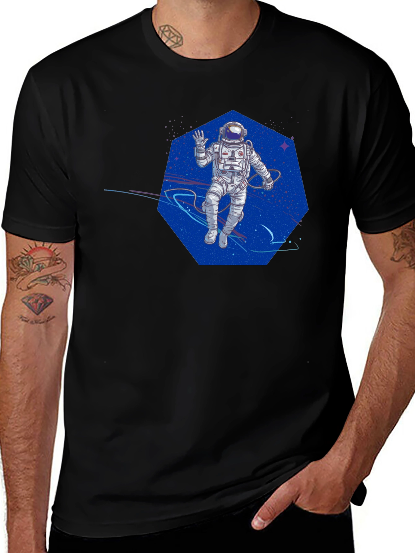 Variant 17 of Astronaut in Space T-Shirt - Black Crew Neck