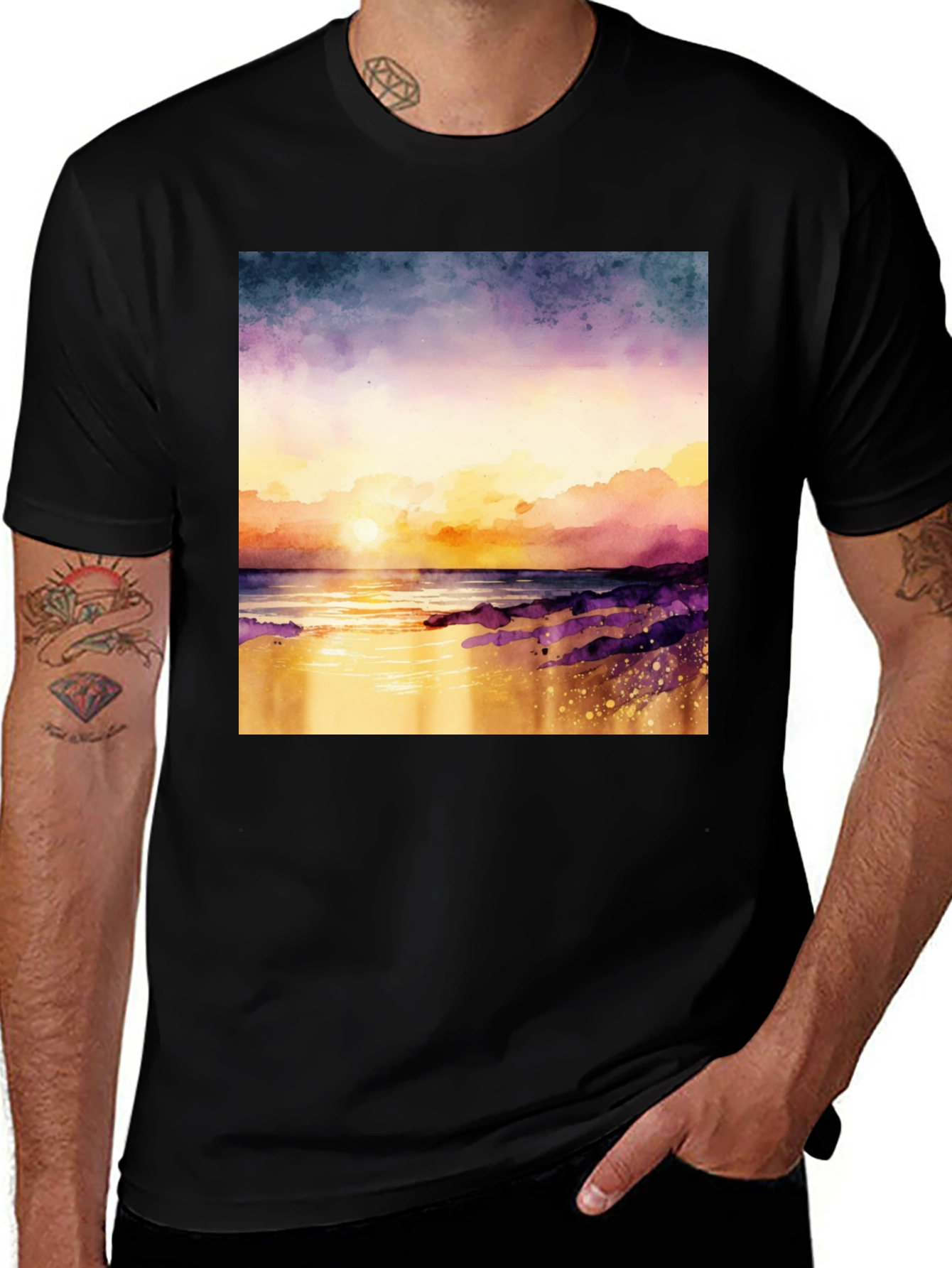 Sunset Watercolor Tee - Beach Vibes