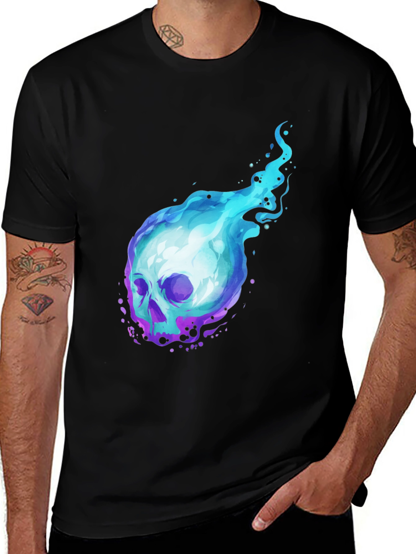 Variant 27 of Flaming Skull Graphic Tee - Cool Black T-Shirt