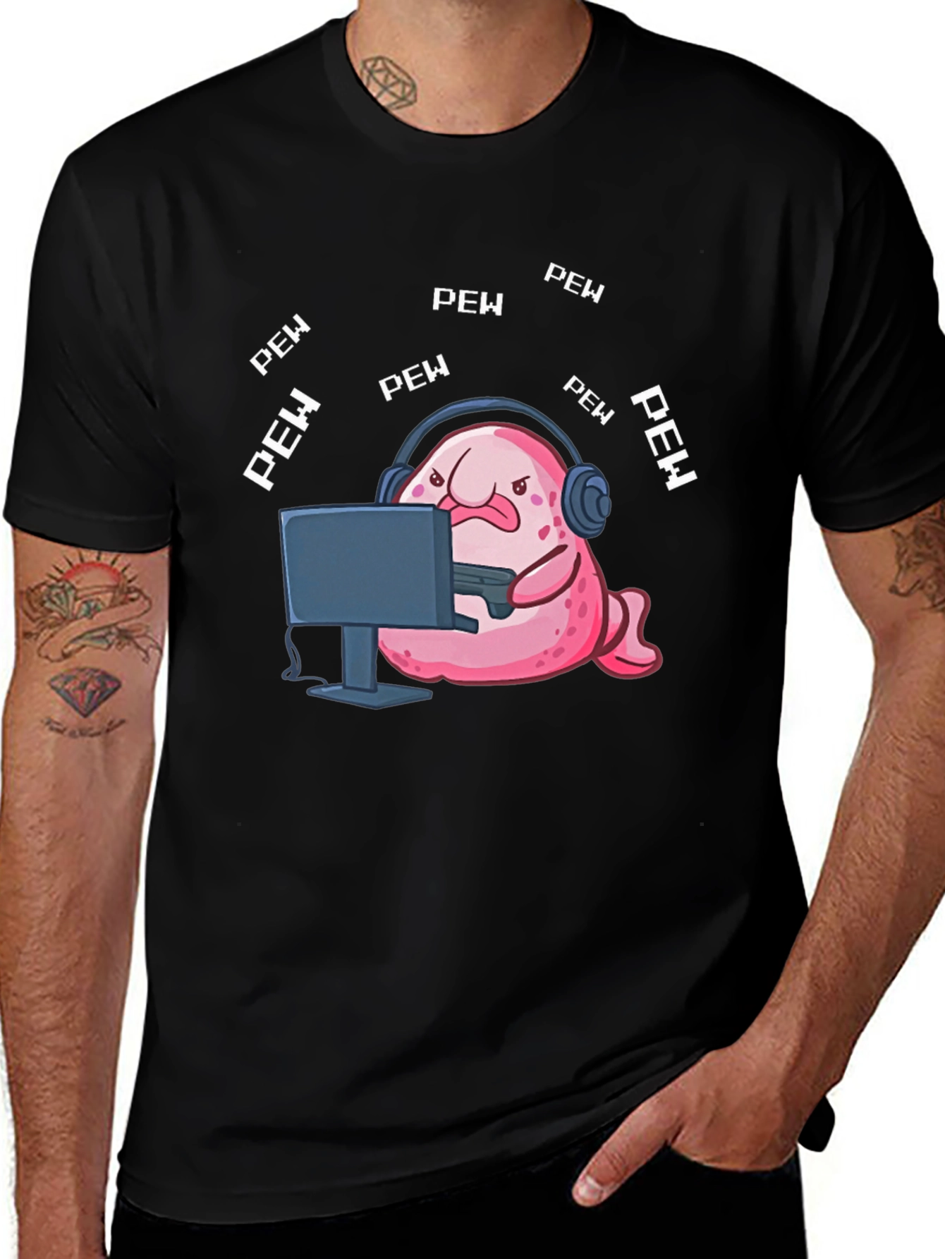 Variant 15 of Gamer Blobfish T-Shirt - Pew Pew Funny Tee