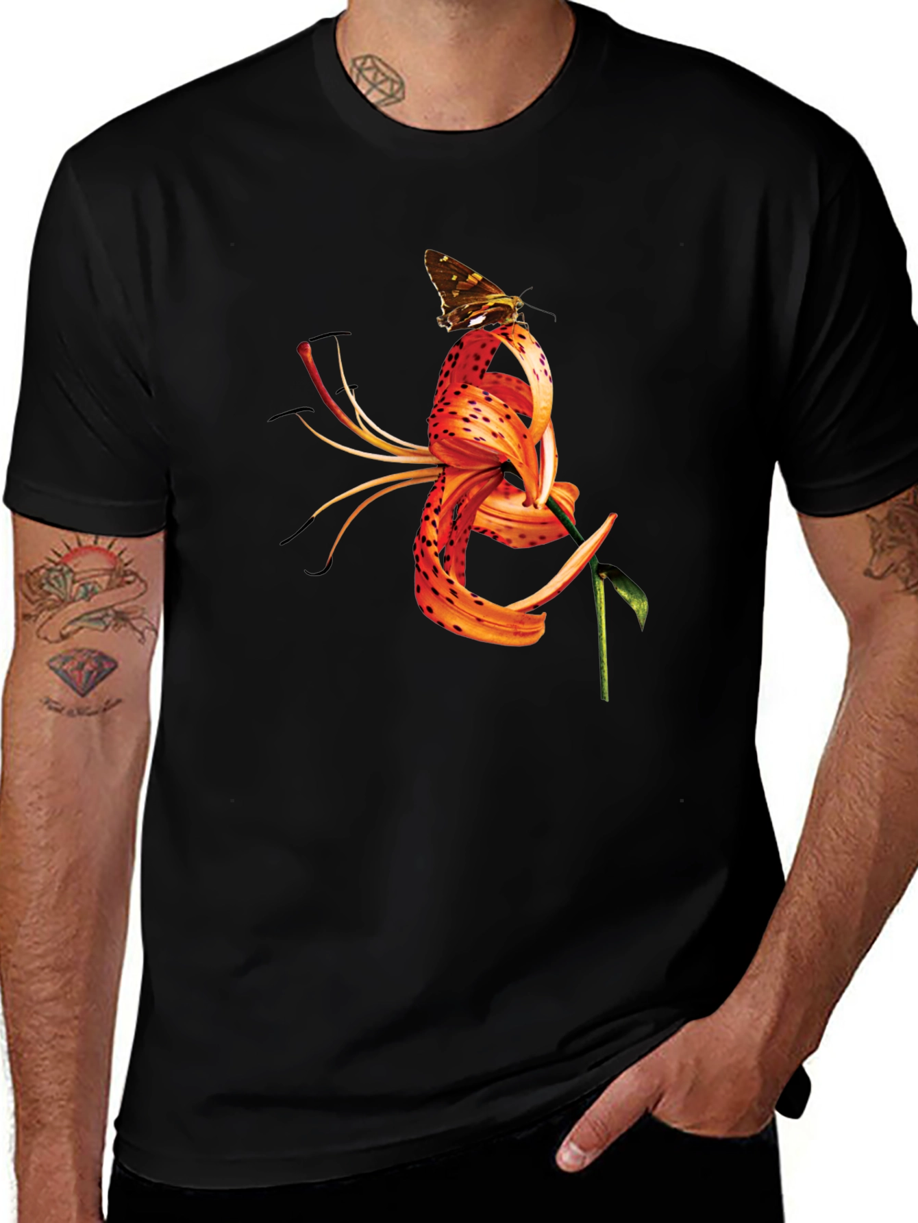 Variant 16 of Butterfly Tiger Lily Graphic Black Tee