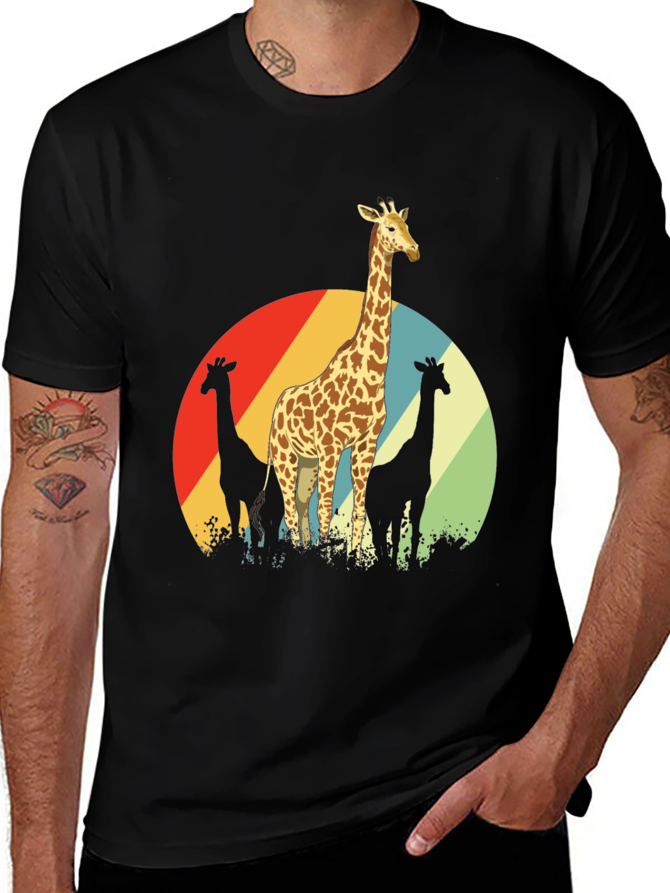 Variant 14 of Retro Giraffe Graphic Tee - Black Cotton Comfort