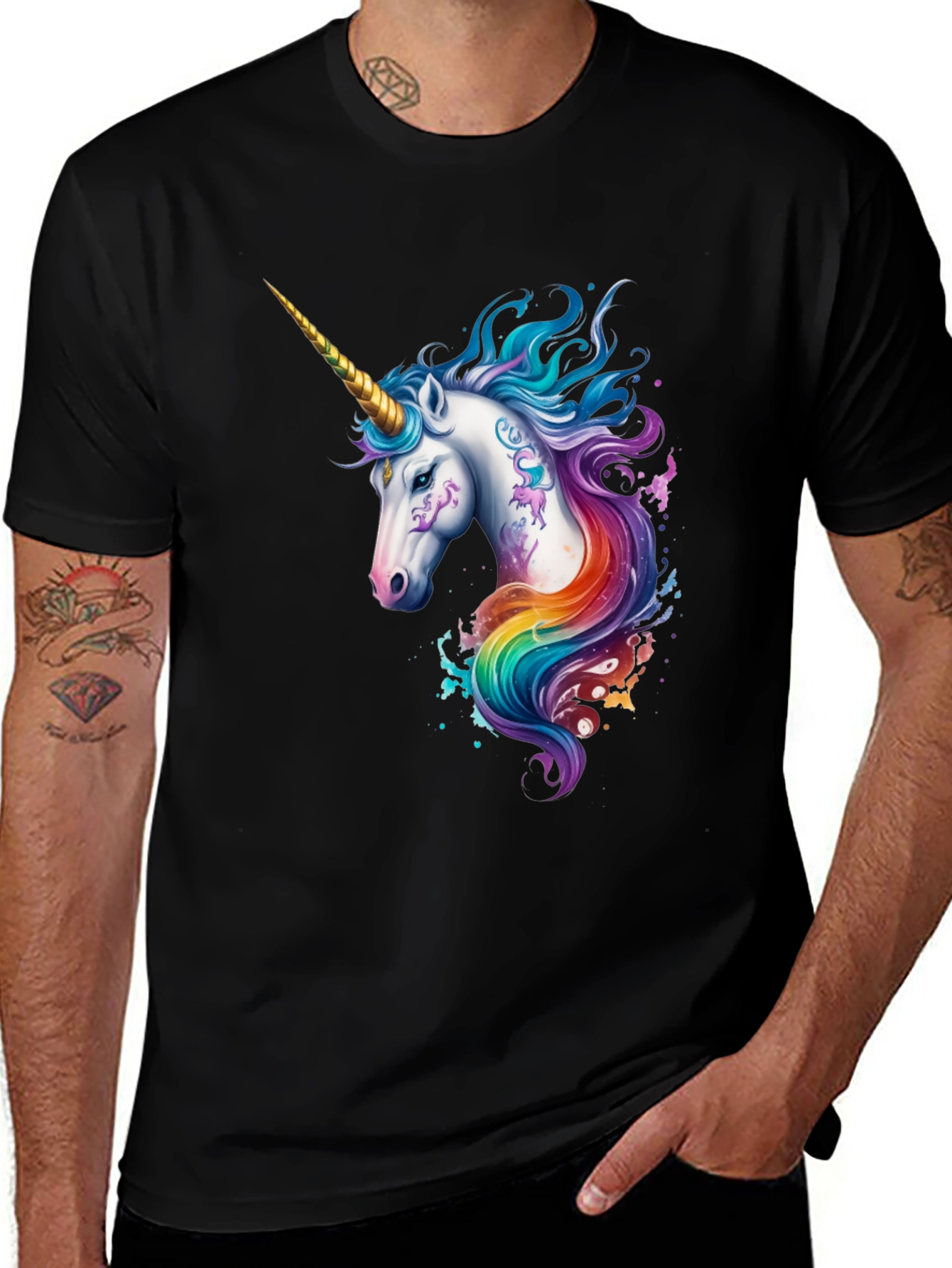 Variant 26 of Unicorn Rainbow Graphic Tee - Black Cotton Blend