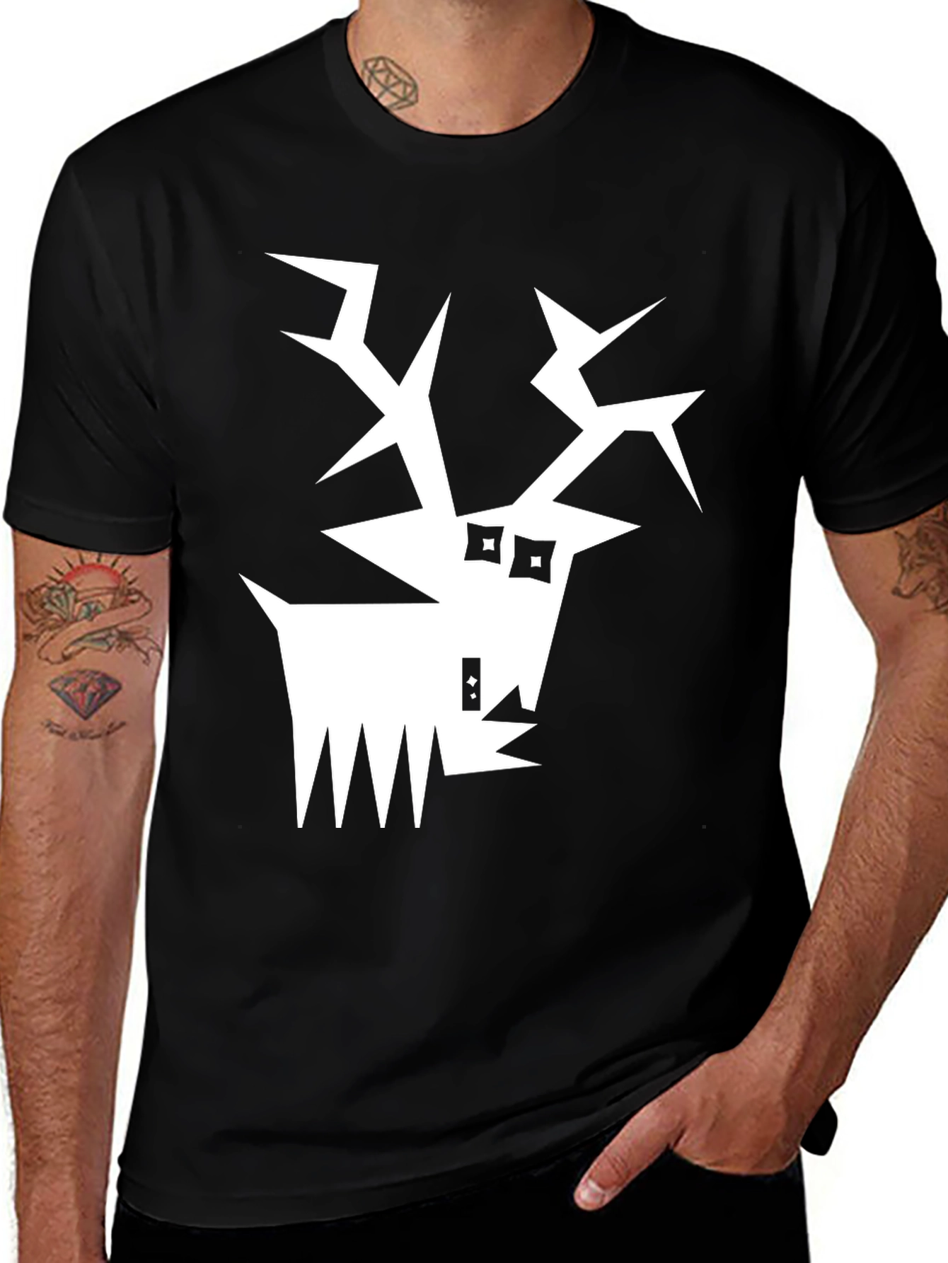 Variant 12 of Abstract Reindeer Graphic Tee - Black