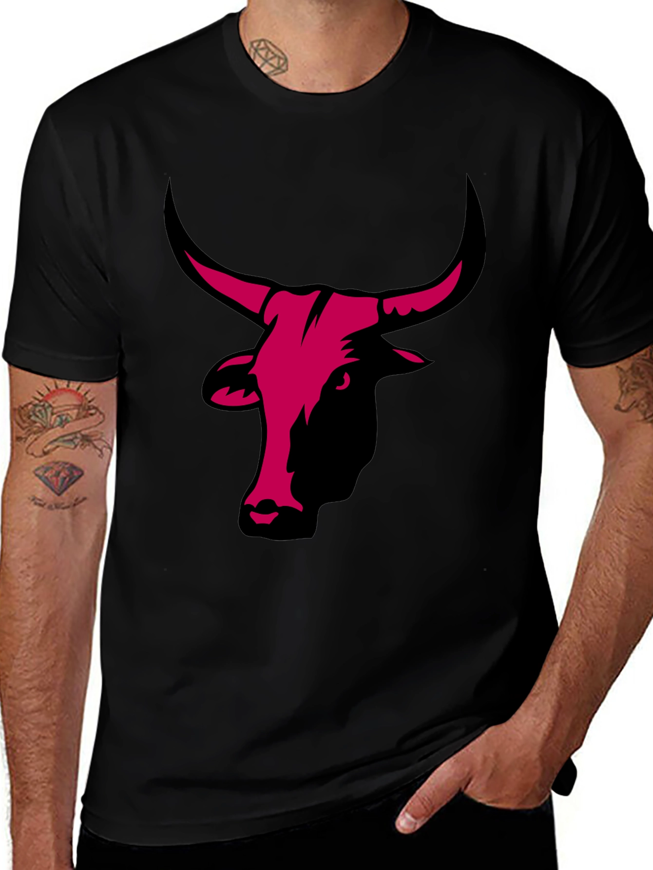Bull Head Graphic Print Black T-Shirt