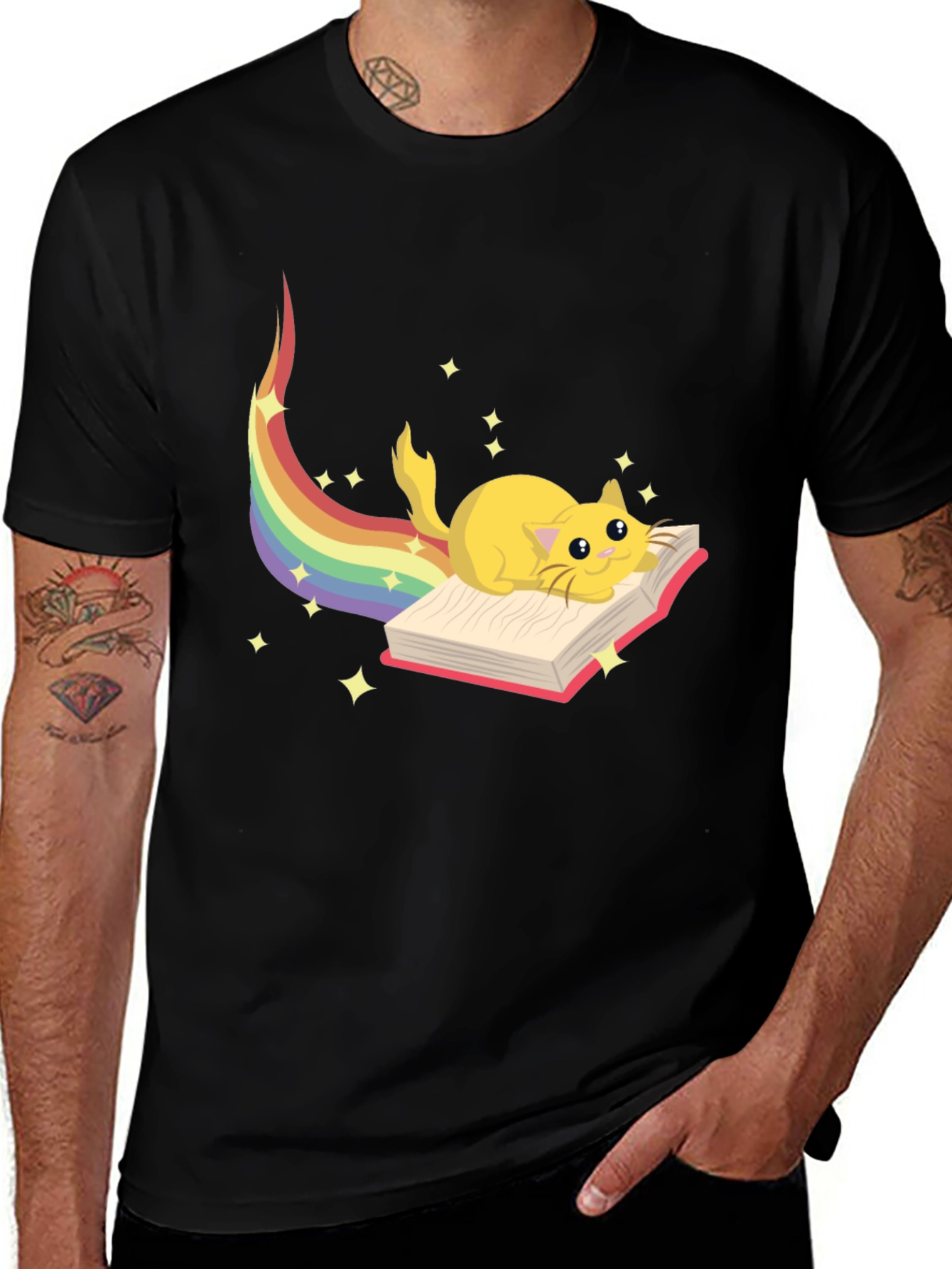 Variant 14 of Rainbow Cat on Book T-Shirt
