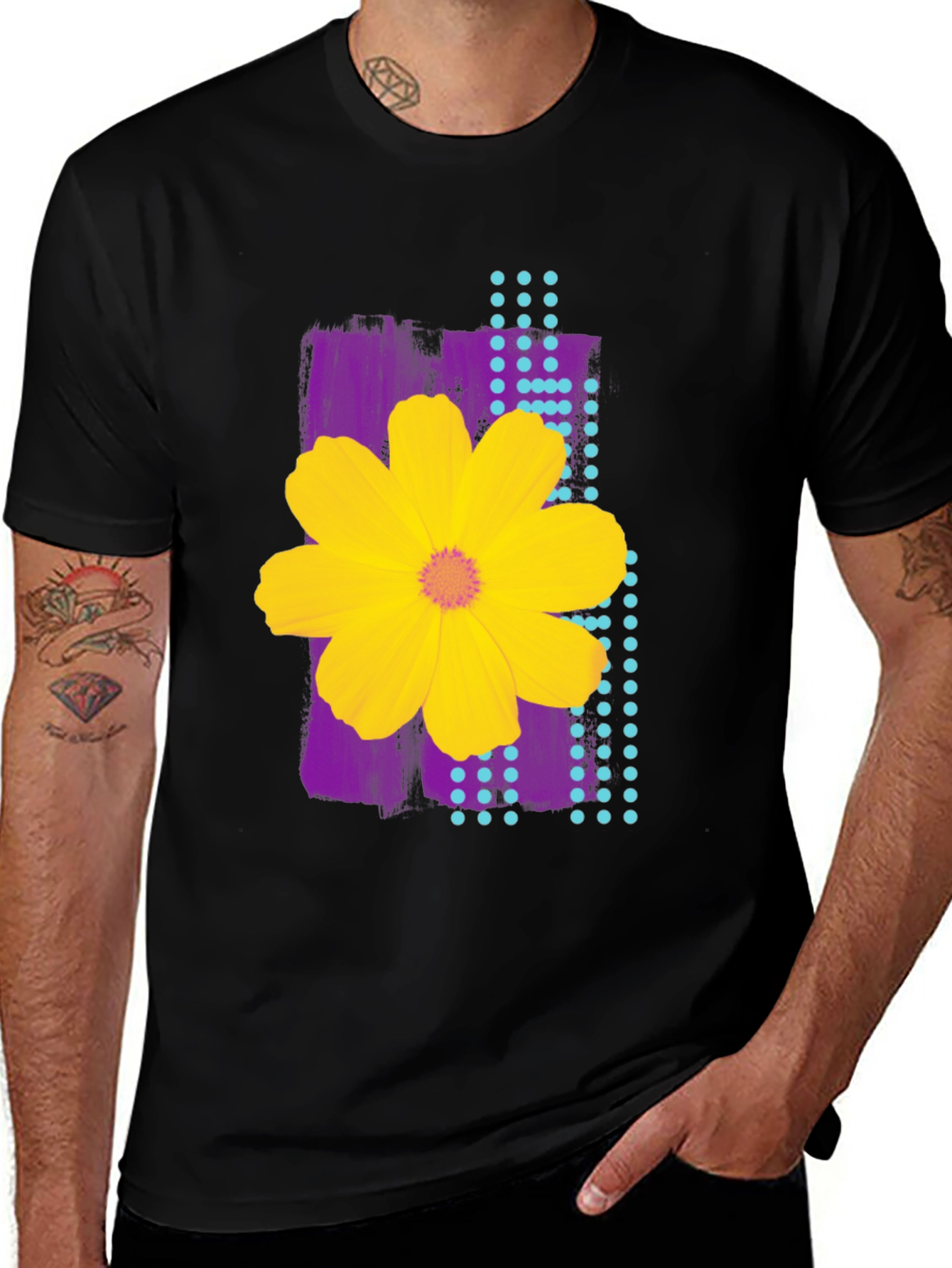 Variant 6 of Floral Graphic Print Men's Black T-Shirt