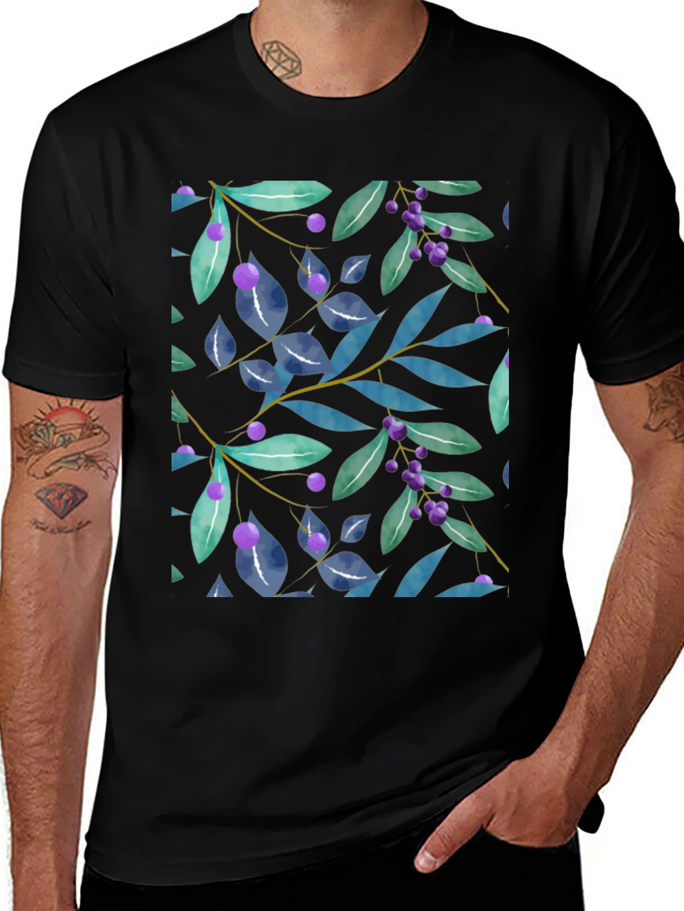 Variant 5 of Botanical Print Black T-Shirt