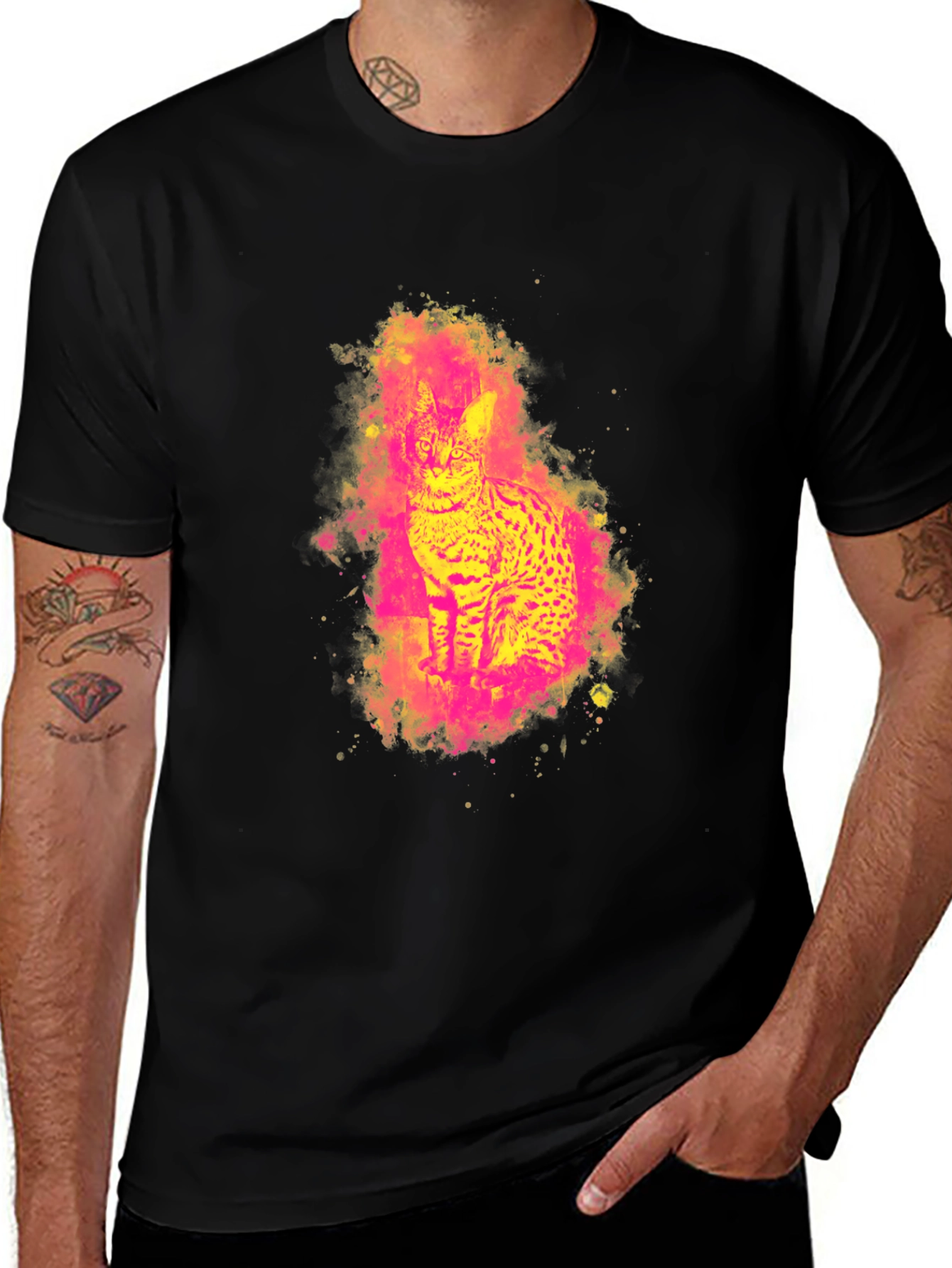 Variant 22 of Vibrant Cat Graphic Black T-Shirt