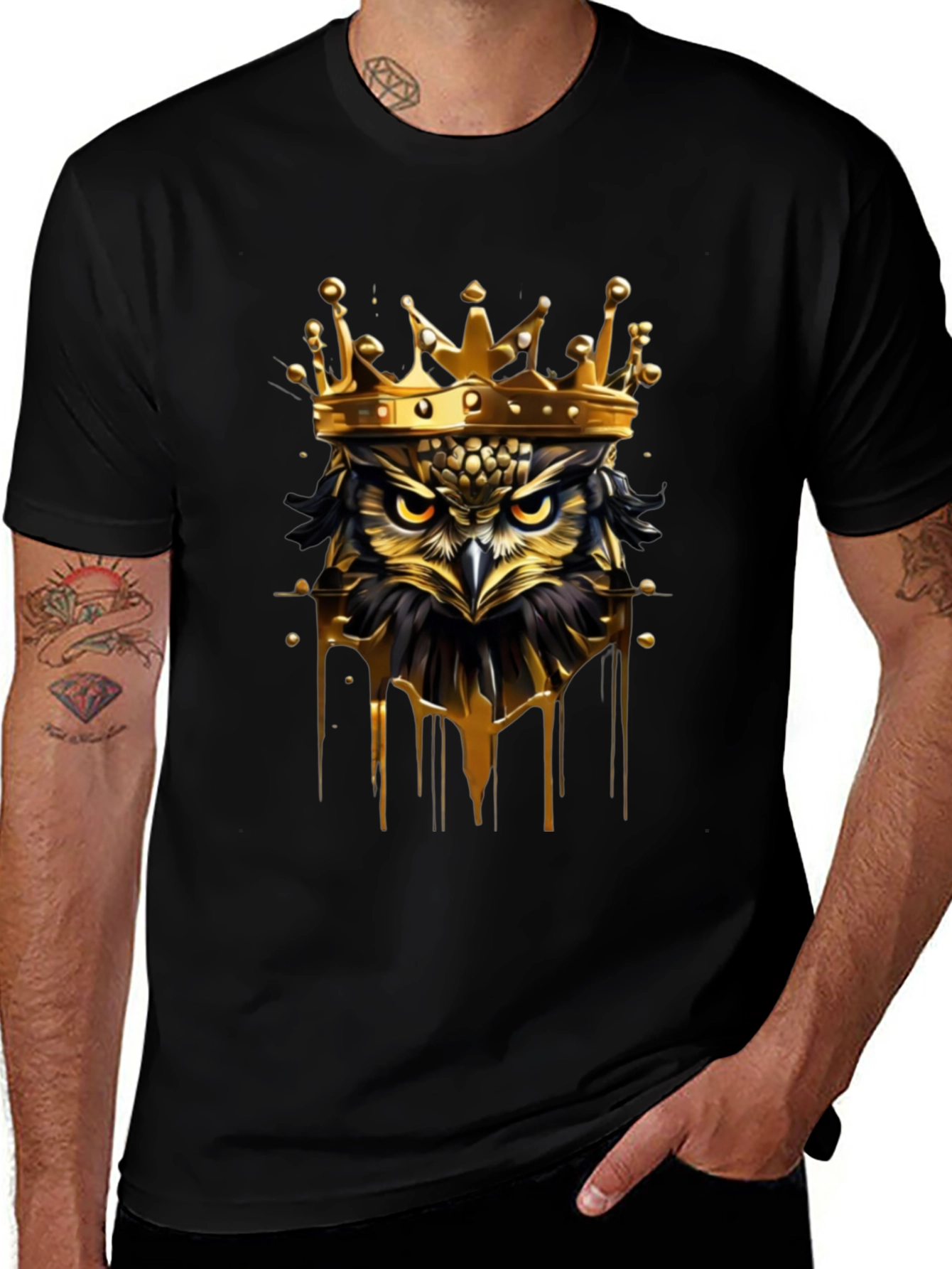 Variant 15 of Royal Owl King Graphic Tee - Men's Black T-Shirt