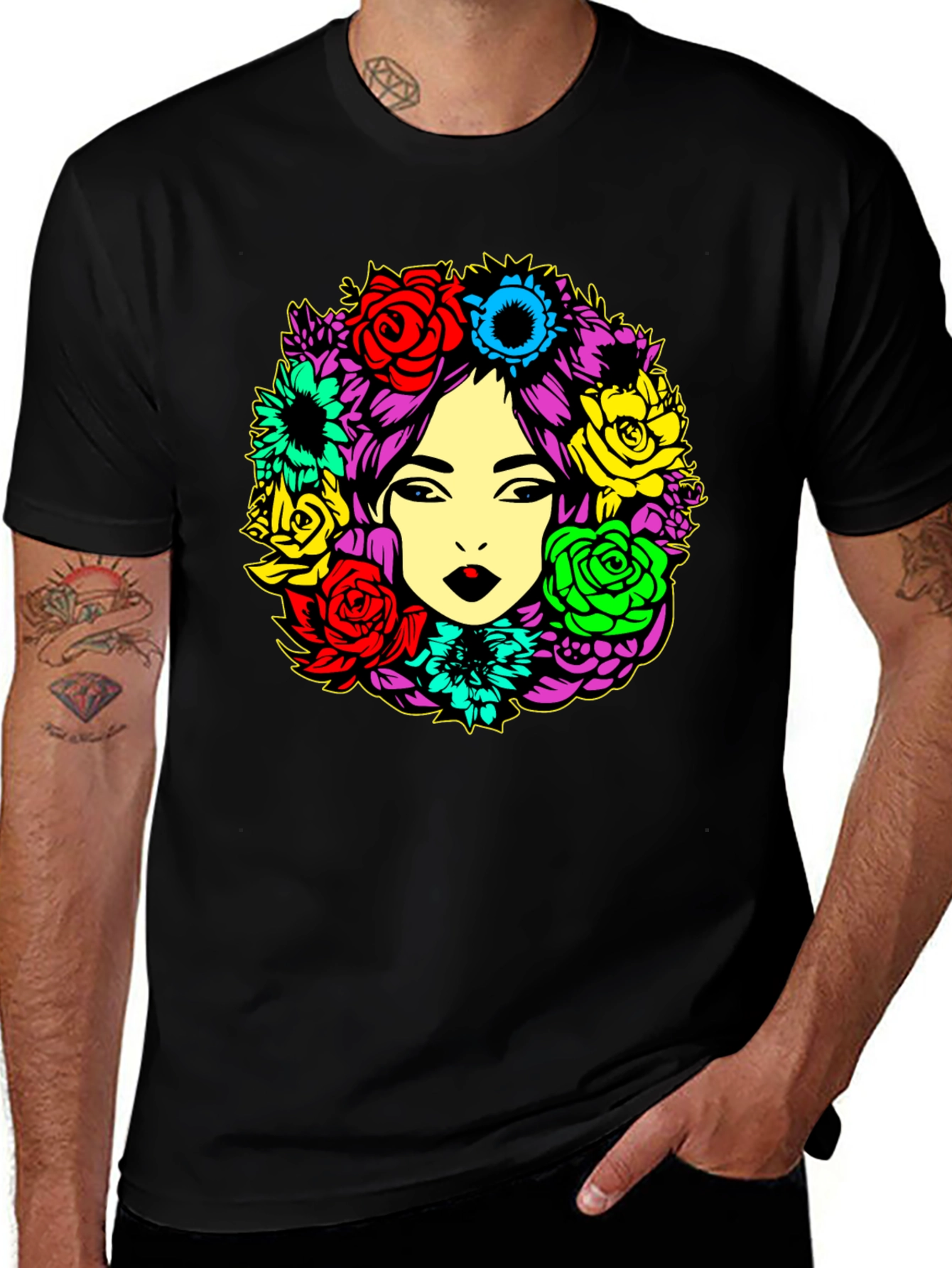 Variant 19 of Floral Woman Graphic Tee - Vibrant Colors, Soft Cotton