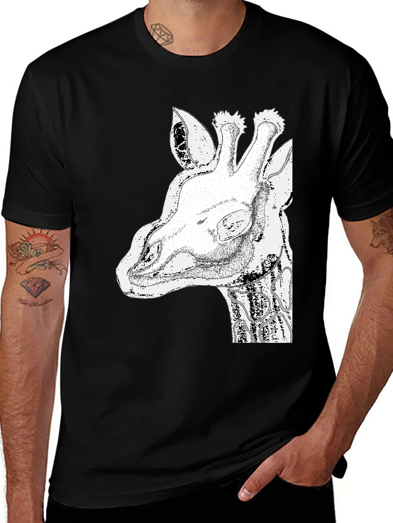 Variant 13 of Giraffe Graphic Tee - Black Cotton T-Shirt
