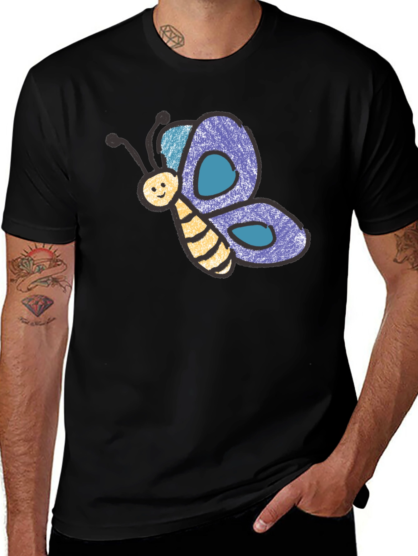 Variant 27 of Cute Butterfly Graphic Black T-Shirt