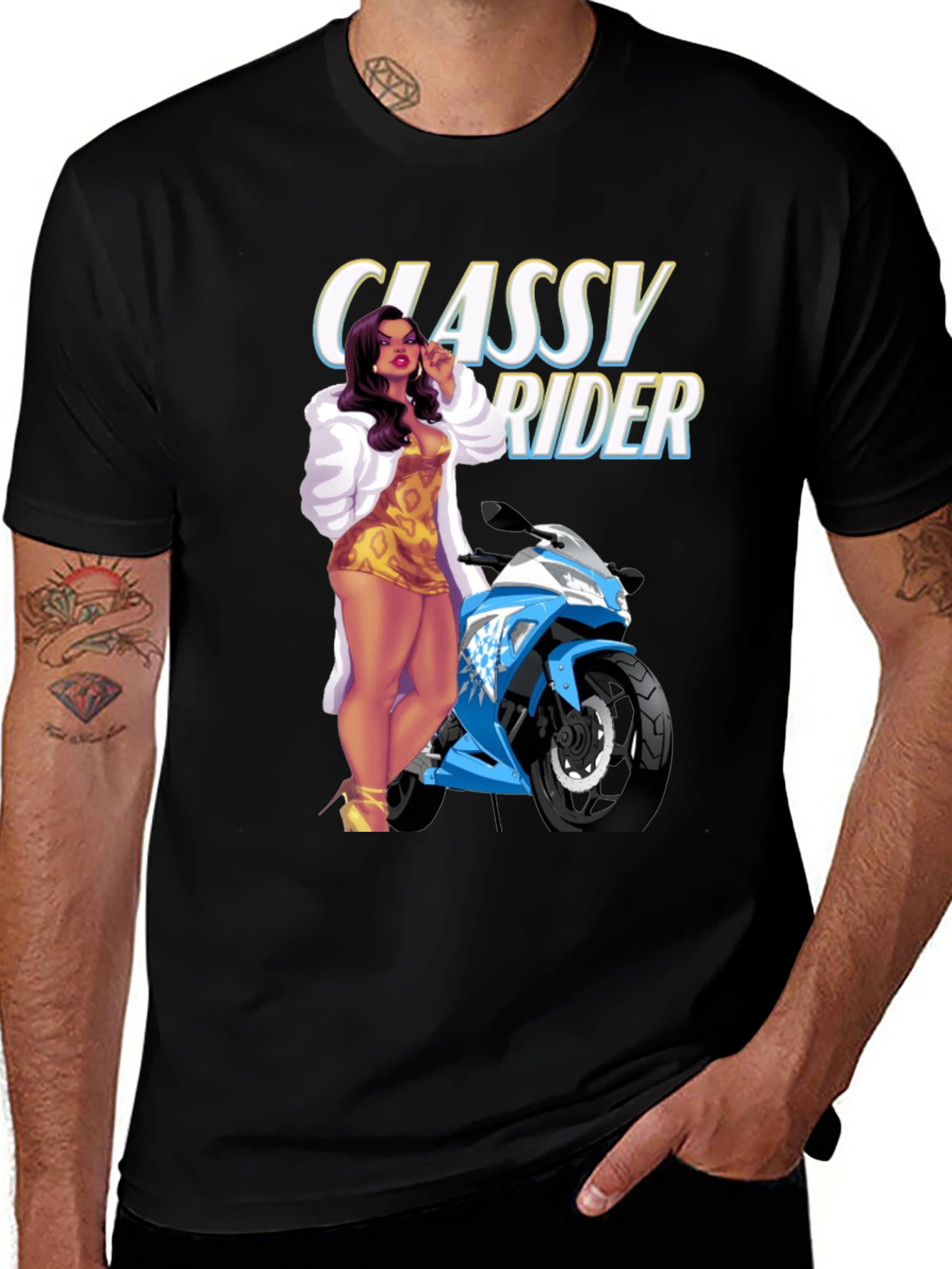 Variant 13 of Classy Rider Graphic T-Shirt - Motorcycle Babe Design