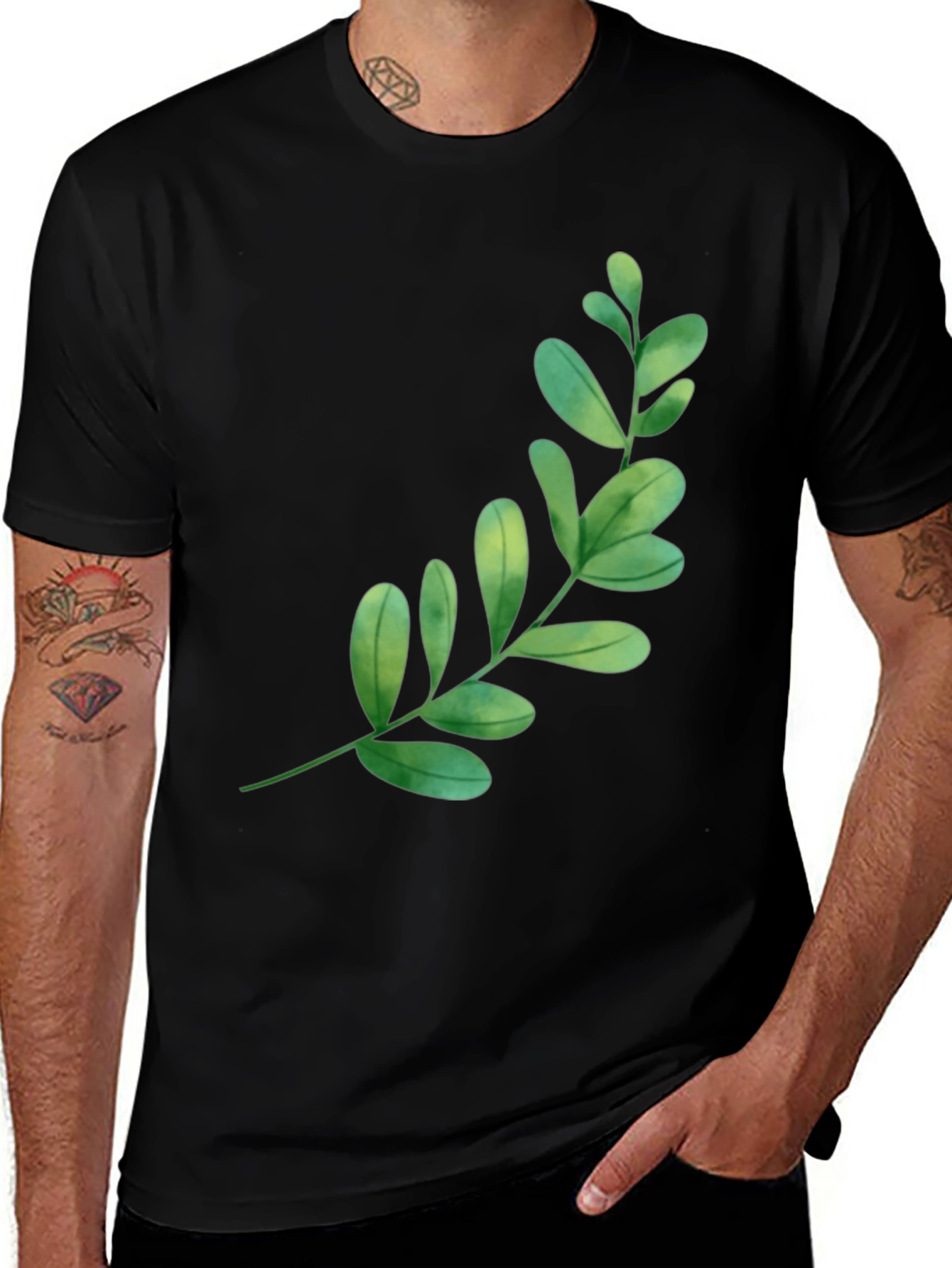 Variant 17 of Leaf Print Black T-Shirt