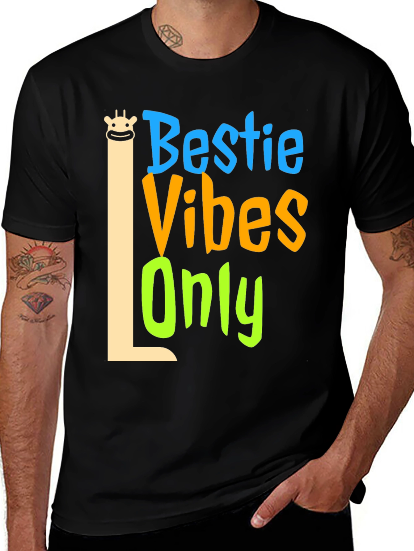 Bestie Vibes Only Giraffe T-Shirt Funny Graphic Tee