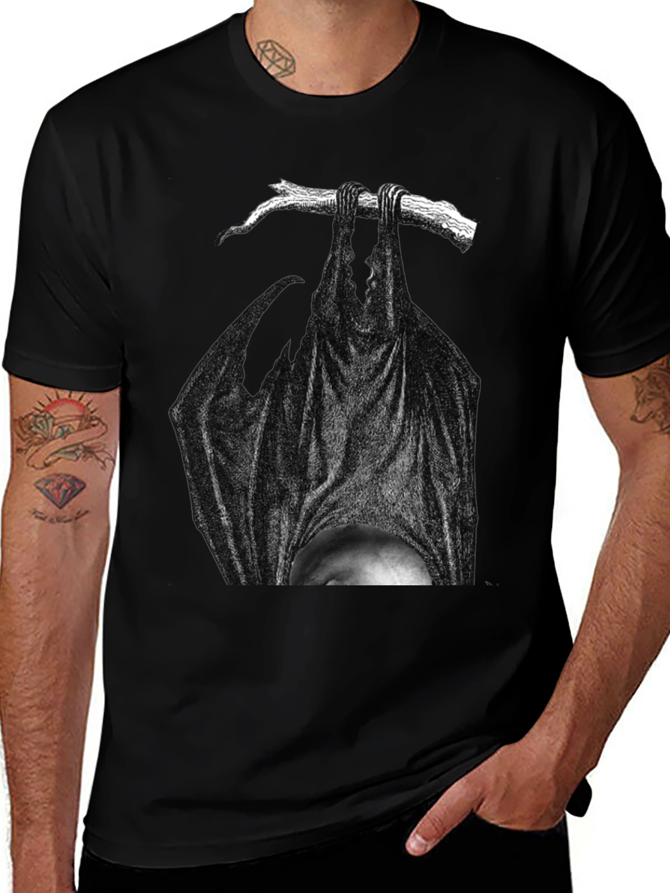 Variant 26 of Hanging Bat Graphic Tee - Dark Humor T-Shirt