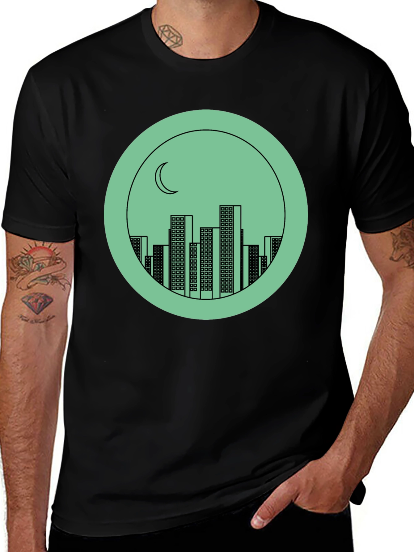 Variant 8 of Cityscape Moon Black Graphic Tee