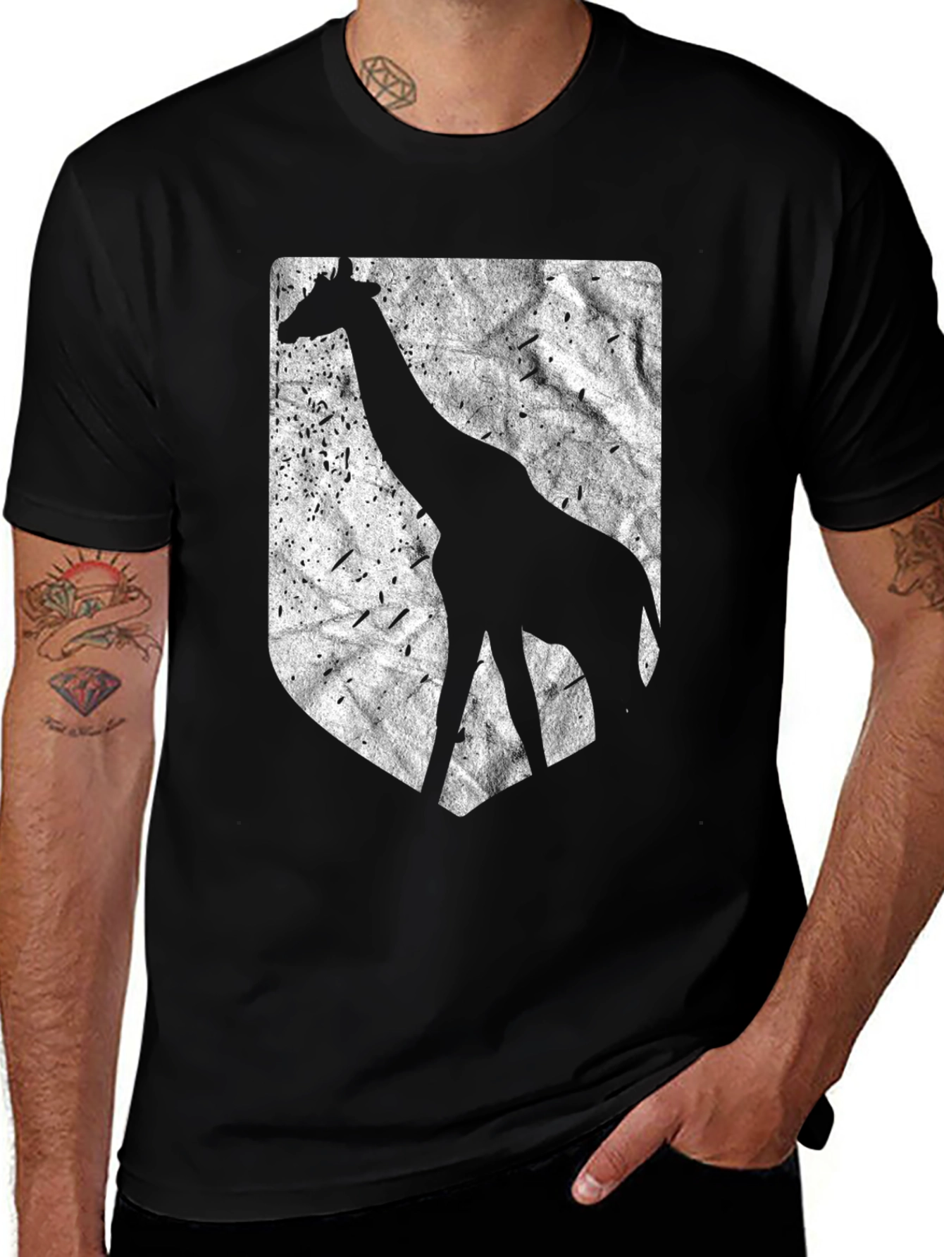 Variant 19 of Giraffe Silhouette Graphic Tee - Black Cotton Blend