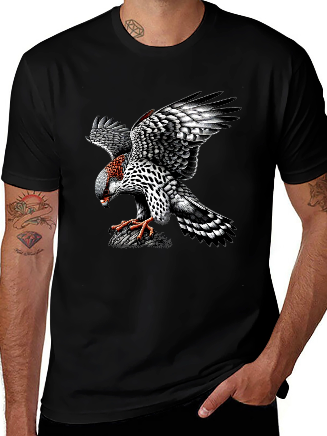 Variant 3 of Black T-Shirt with Hawk Graphic
