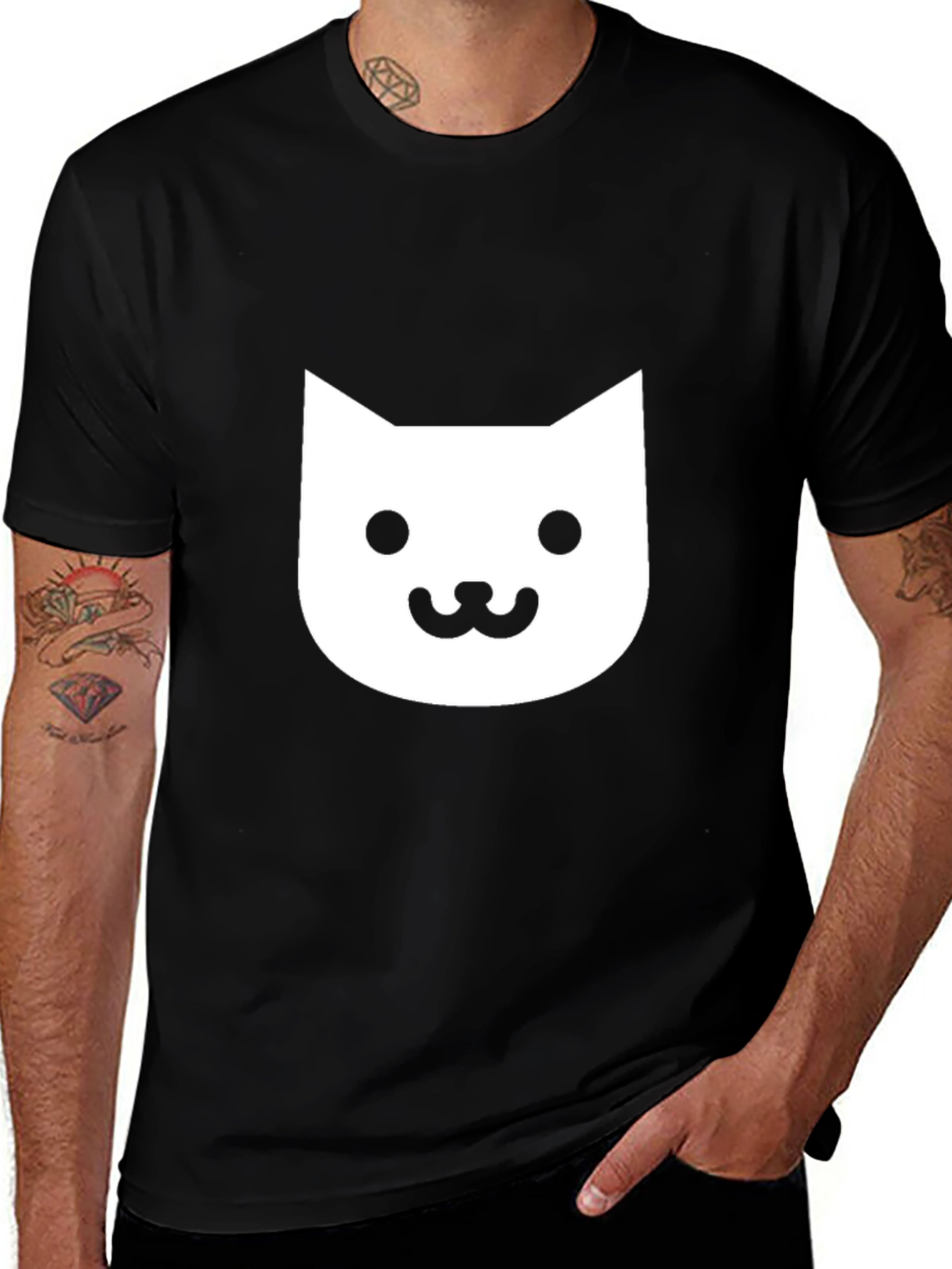 Variant 21 of Cute Cat Face Graphic Tee - Black Cotton T-Shirt