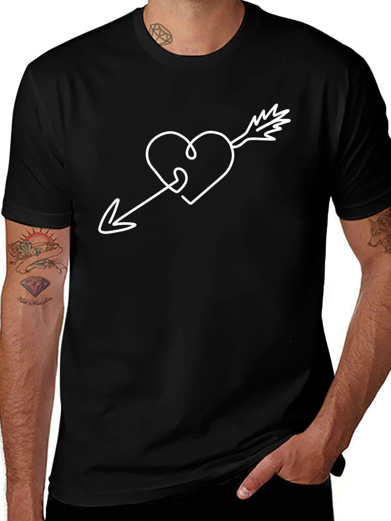 Variant 27 of Heart Arrow Graphic Tee - Black Casual Comfort