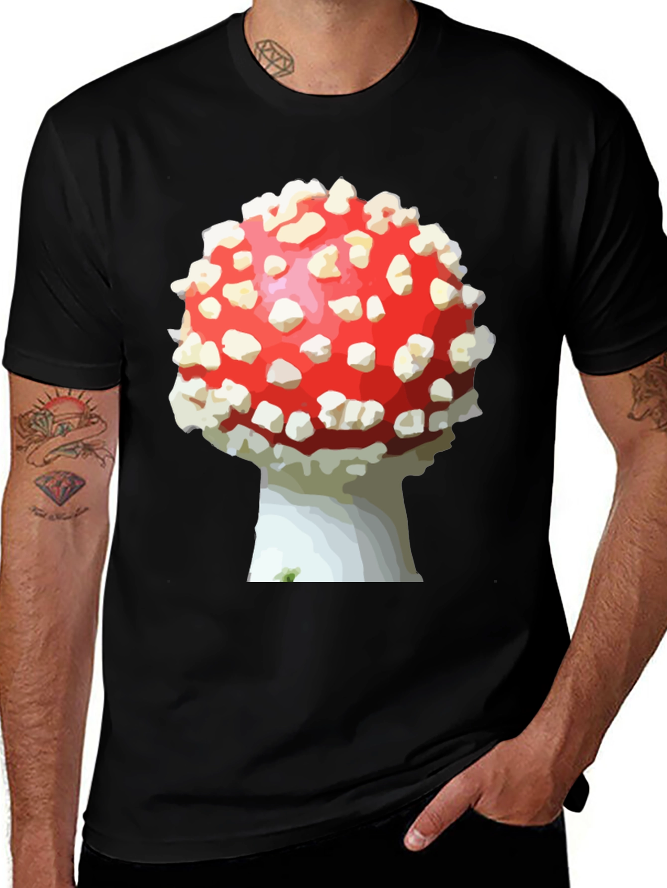 Variant 6 of Mushroom Graphic Tee - Unique Design, Black T-Shirt