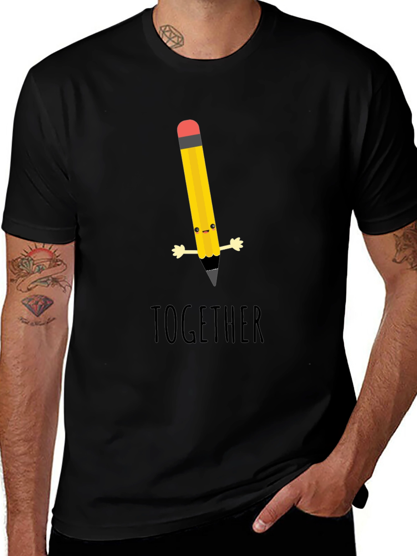Cute Cartoon Pencil 'Together' Graphic T-Shirt
