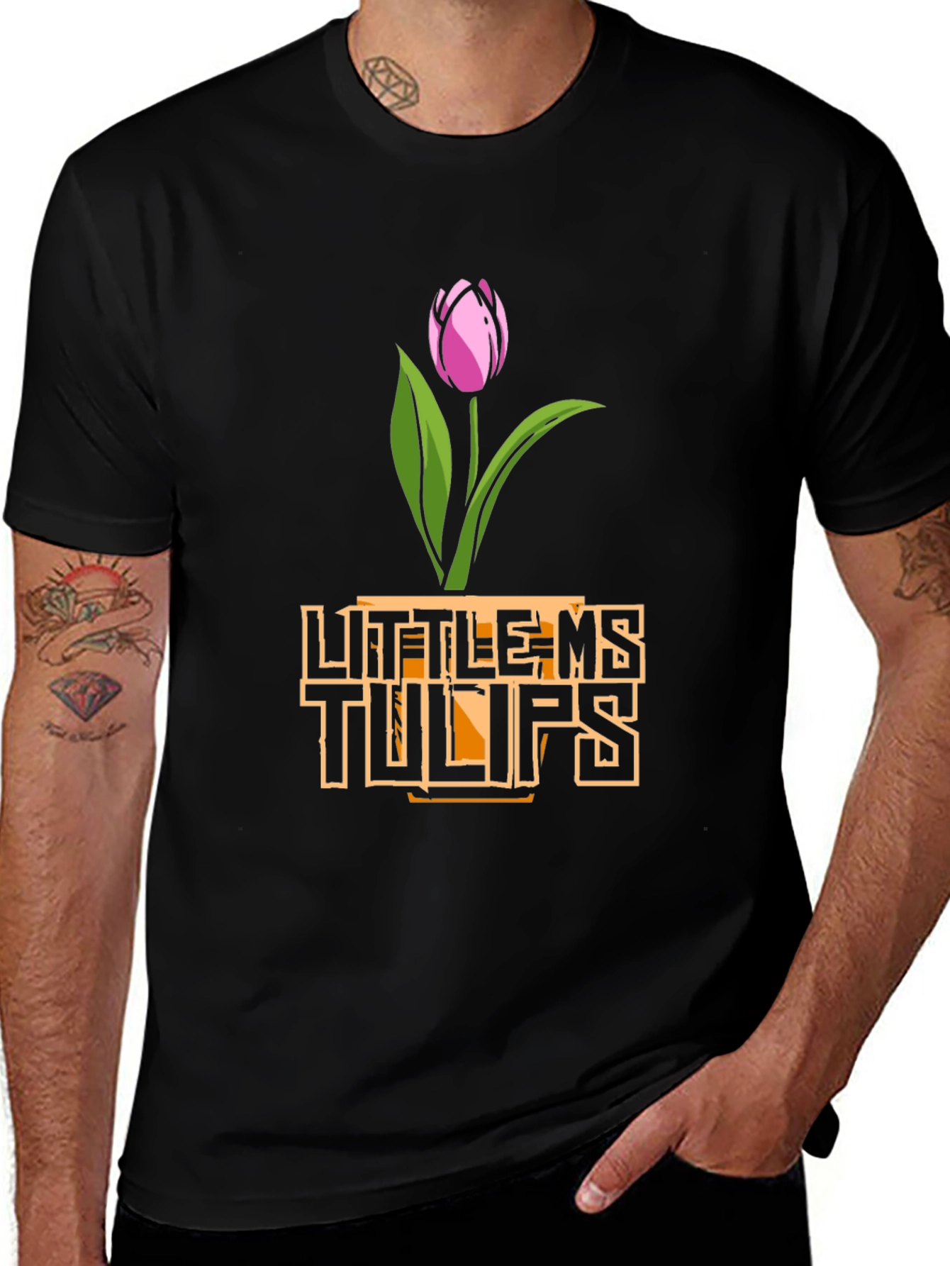 Variant 7 of Little Ms. Tulips Graphic Tee - Black Cotton Shirt