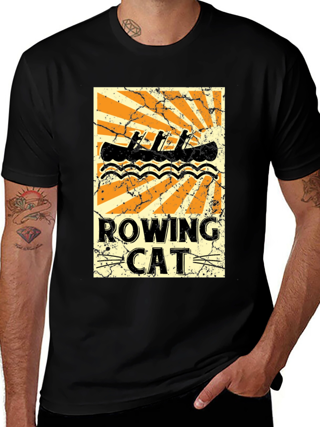 Variant 3 of Rowing Cat Graphic Tee - Vintage Style