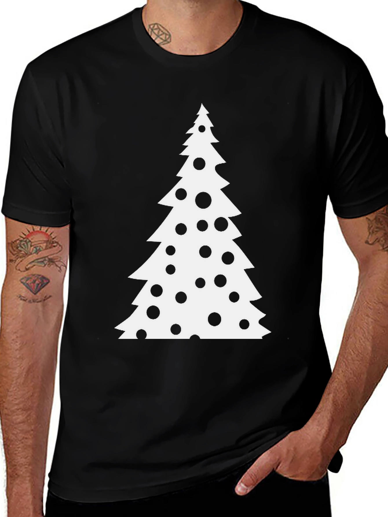 Christmas Tree Black T-Shirt Festive Holiday Tee