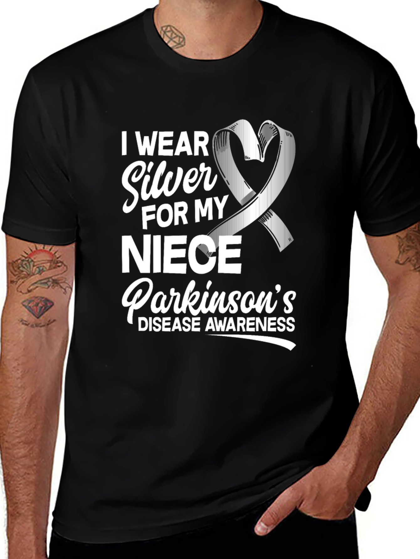 Parkinson's Awareness T-Shirt - Silver Ribbon Support 