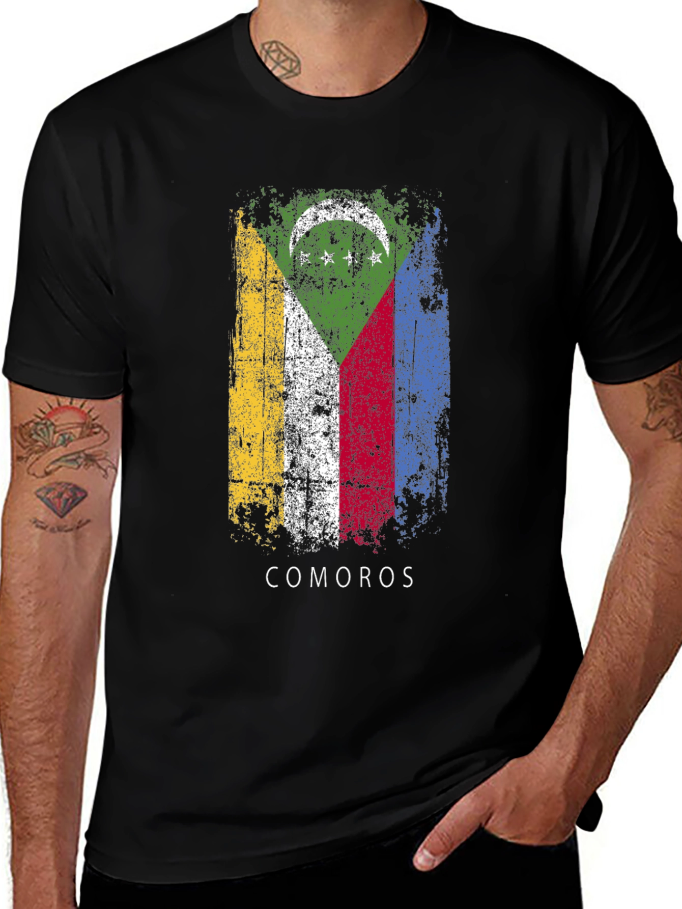 Comoros Flag Graphic T-Shirt - Black
