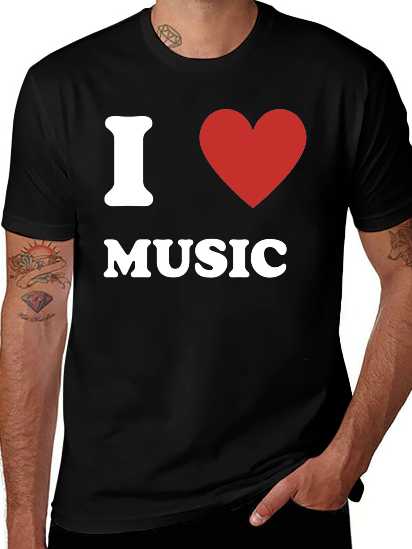 Variant 30 of I Love Music T-Shirt, Black Cotton Blend, Short Sleeve