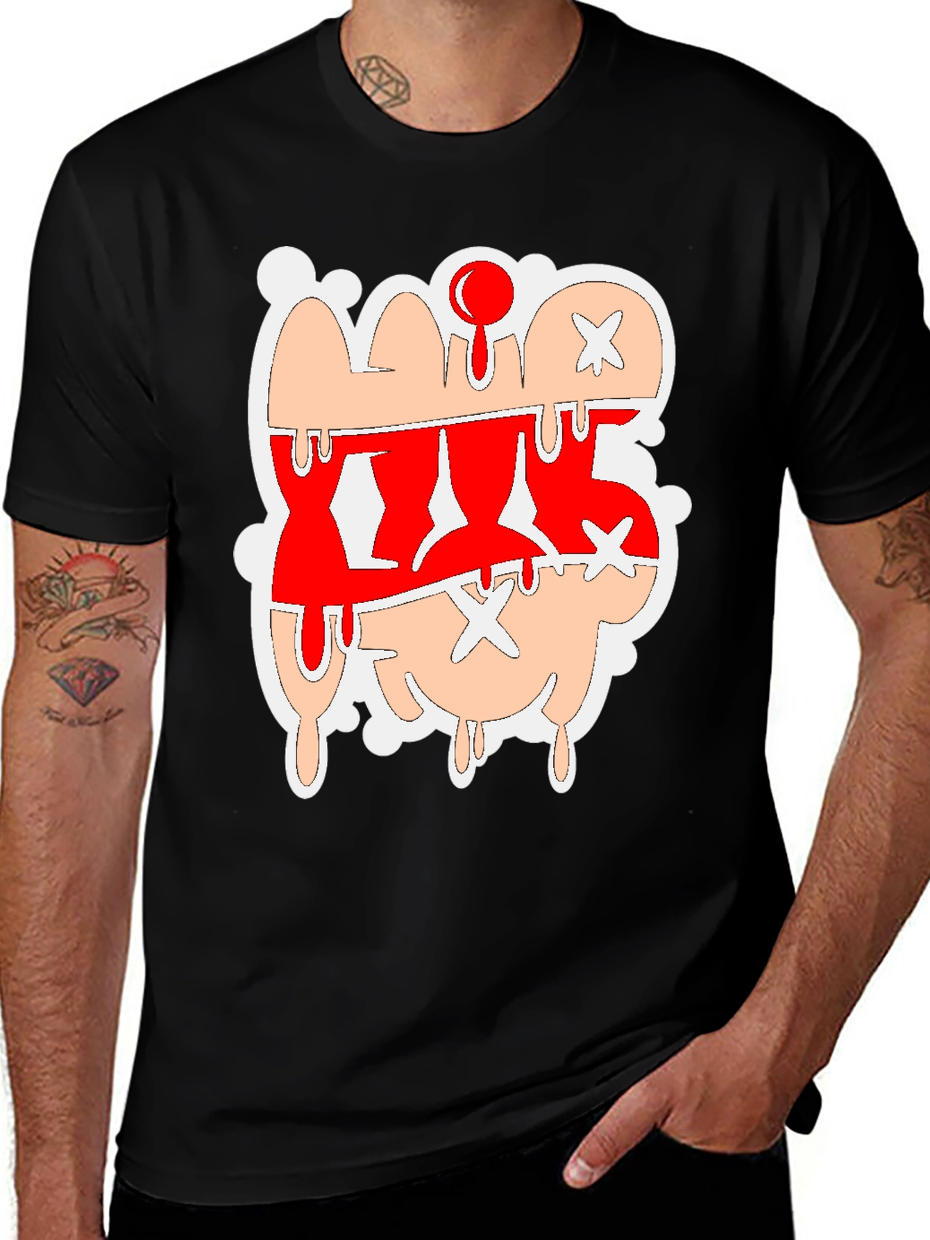 Variant 25 of Dripping Cartoon Graphic Tee - Red and Tan