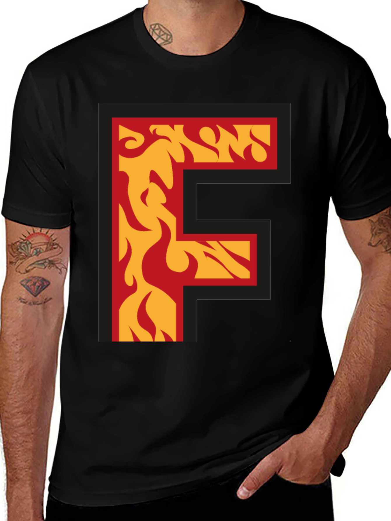 Variant 16 of Fiery Letter F Graphic T-Shirt - Bold Statement Tee