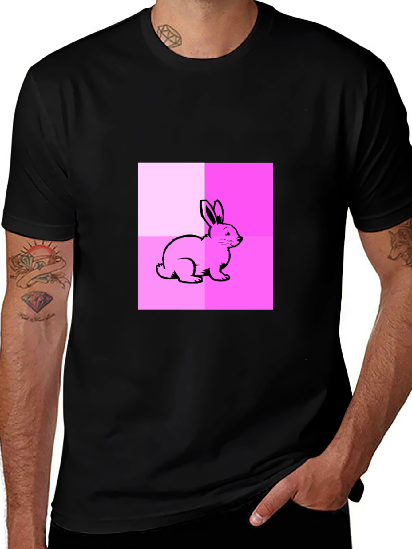 Variant 5 of Pink Bunny Graphic Tee - Casual Black Cotton Shirt