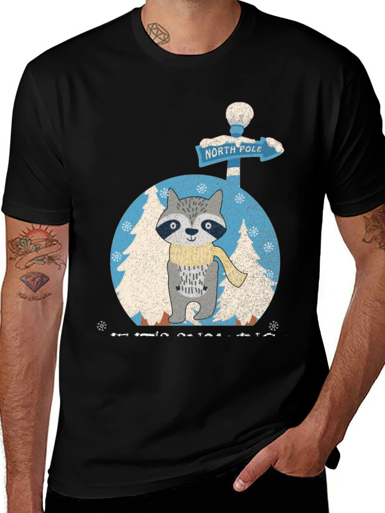 North Pole Raccoon Graphic Tee - Winter Holiday Shirt