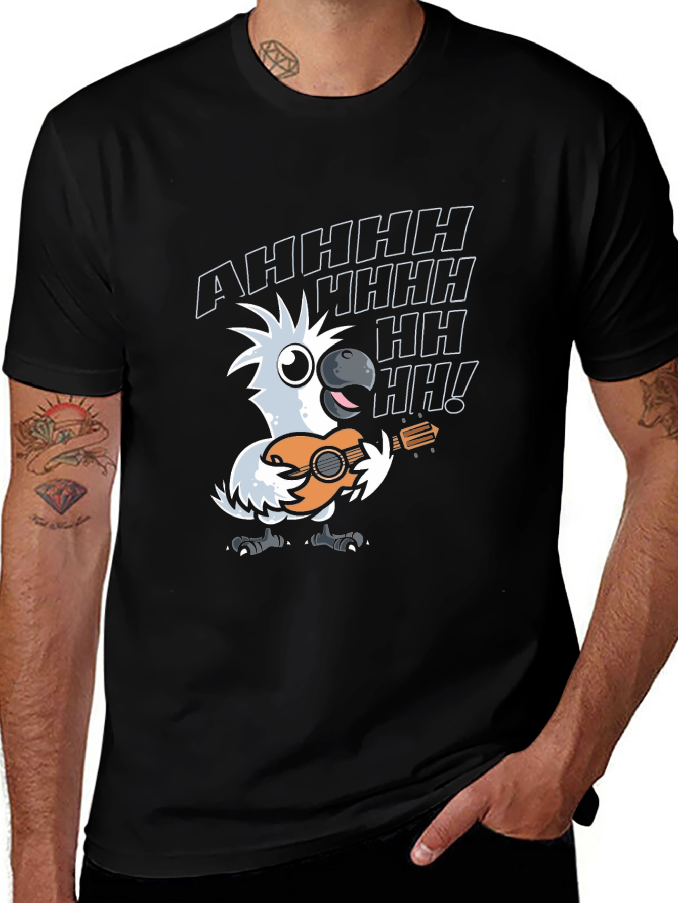 Variant 16 of Parrot Guitar Player T-Shirt - Black Cotton Tee
